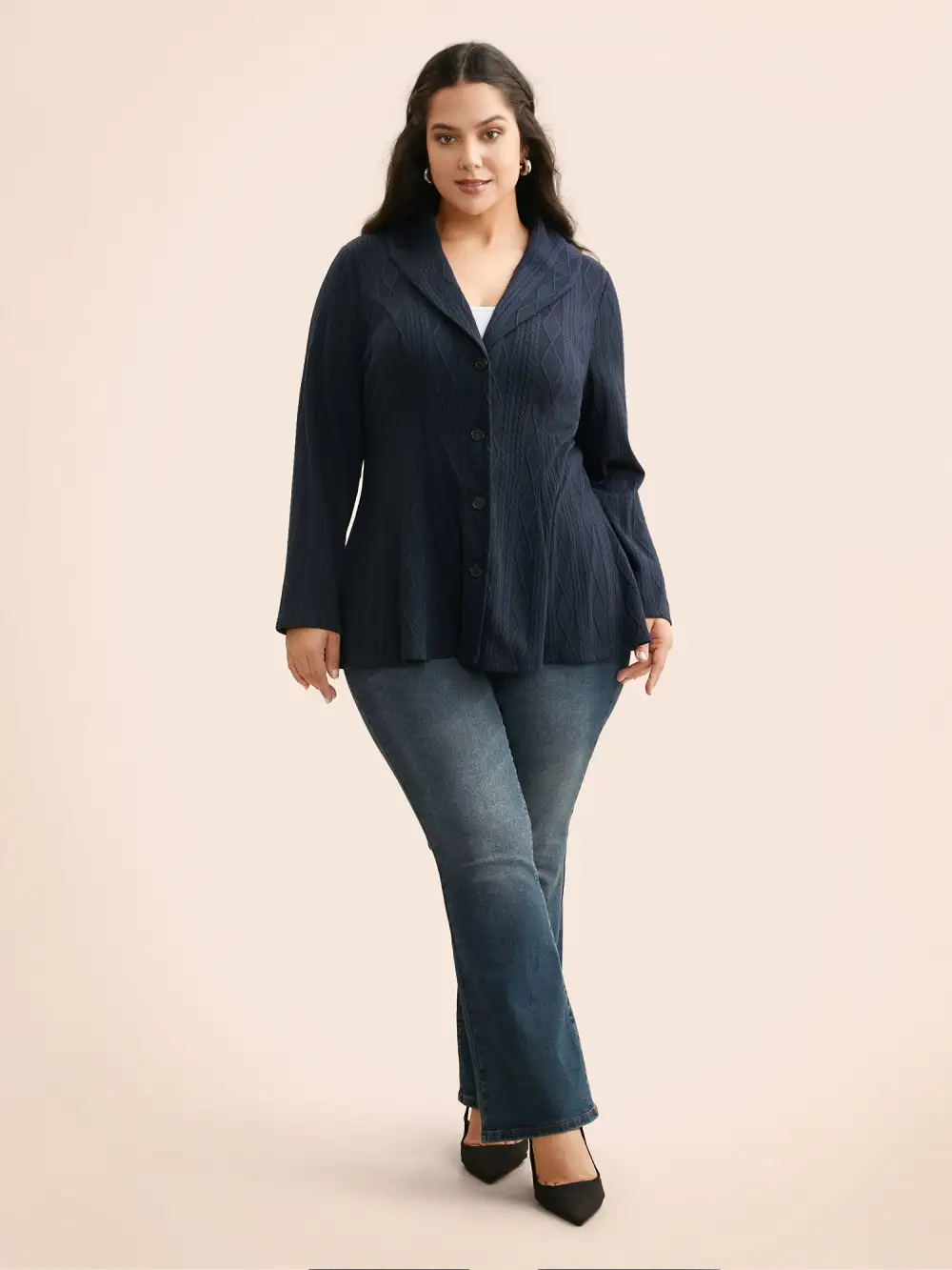 Lapel Collar Texture Button Up Jacket