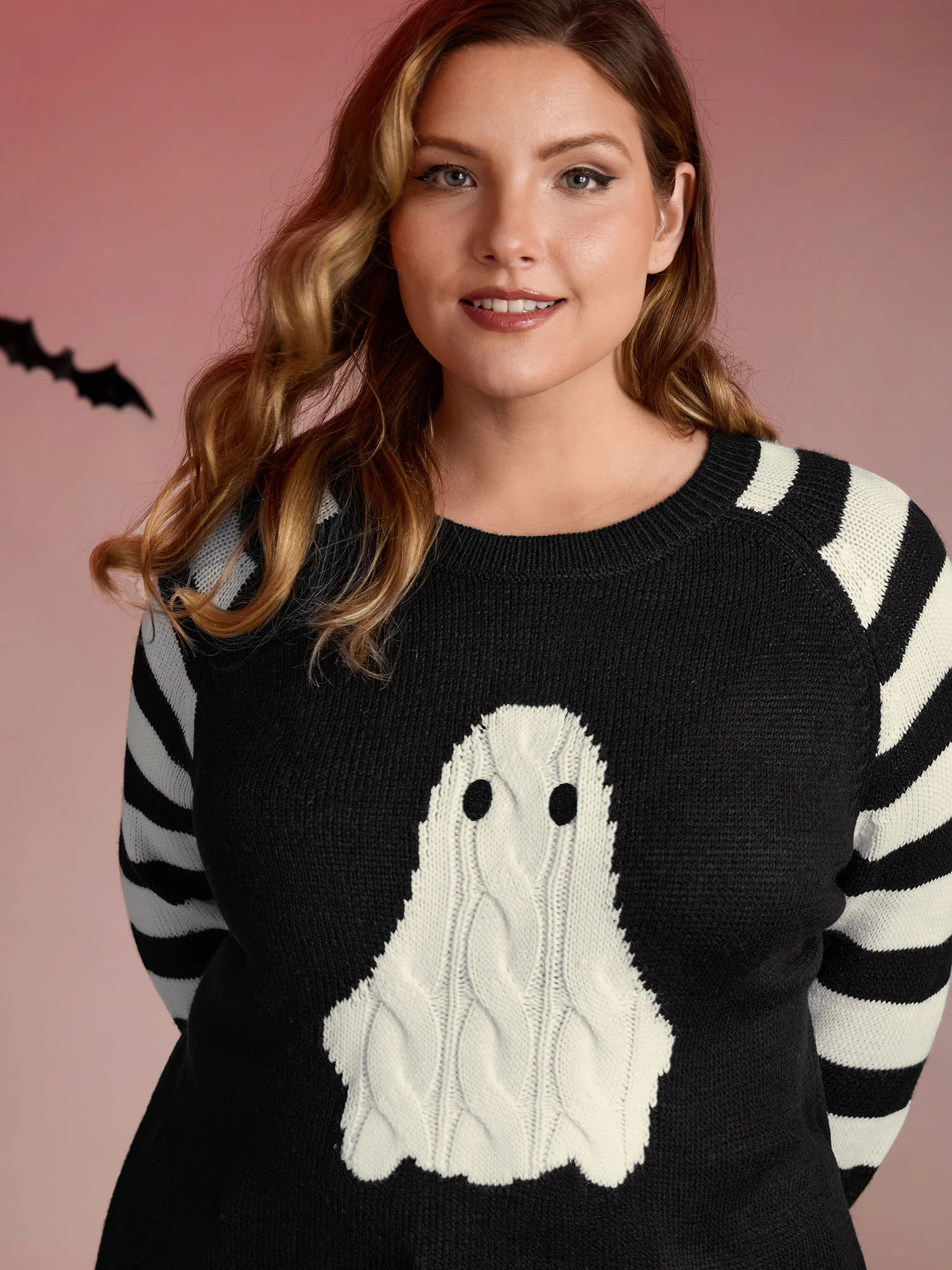 Hey Ghost Raglan Stripe Sleeve Pullover