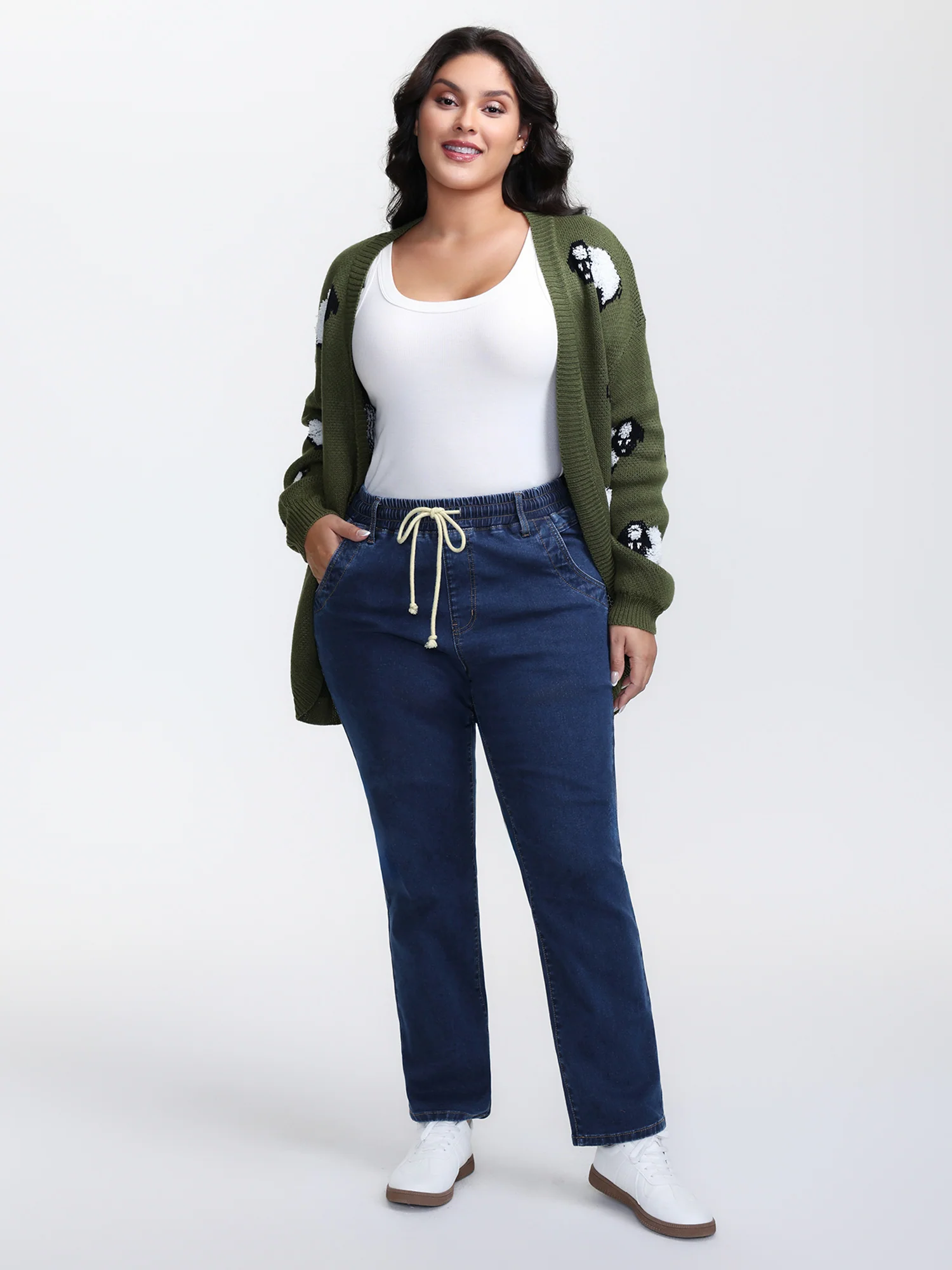 Stretchy Drawstring Waist Straight Leg Jeans