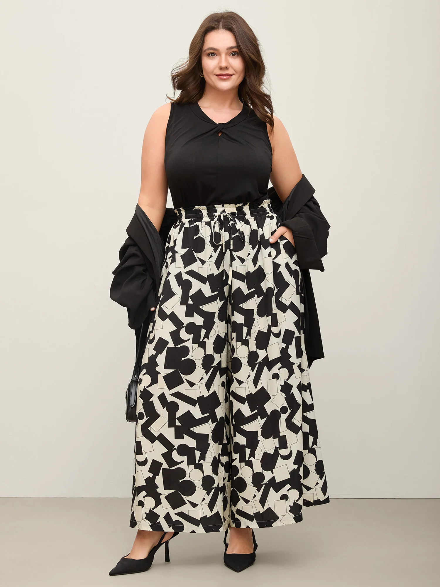 Geometric Print Drawstring Wide-Leg Pants