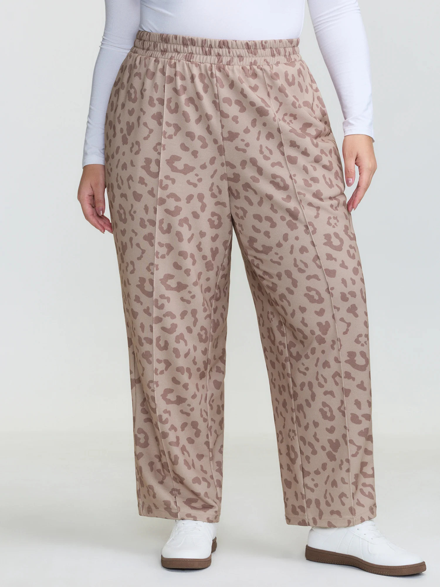Leopard Seamed Shirred Waistband Pants