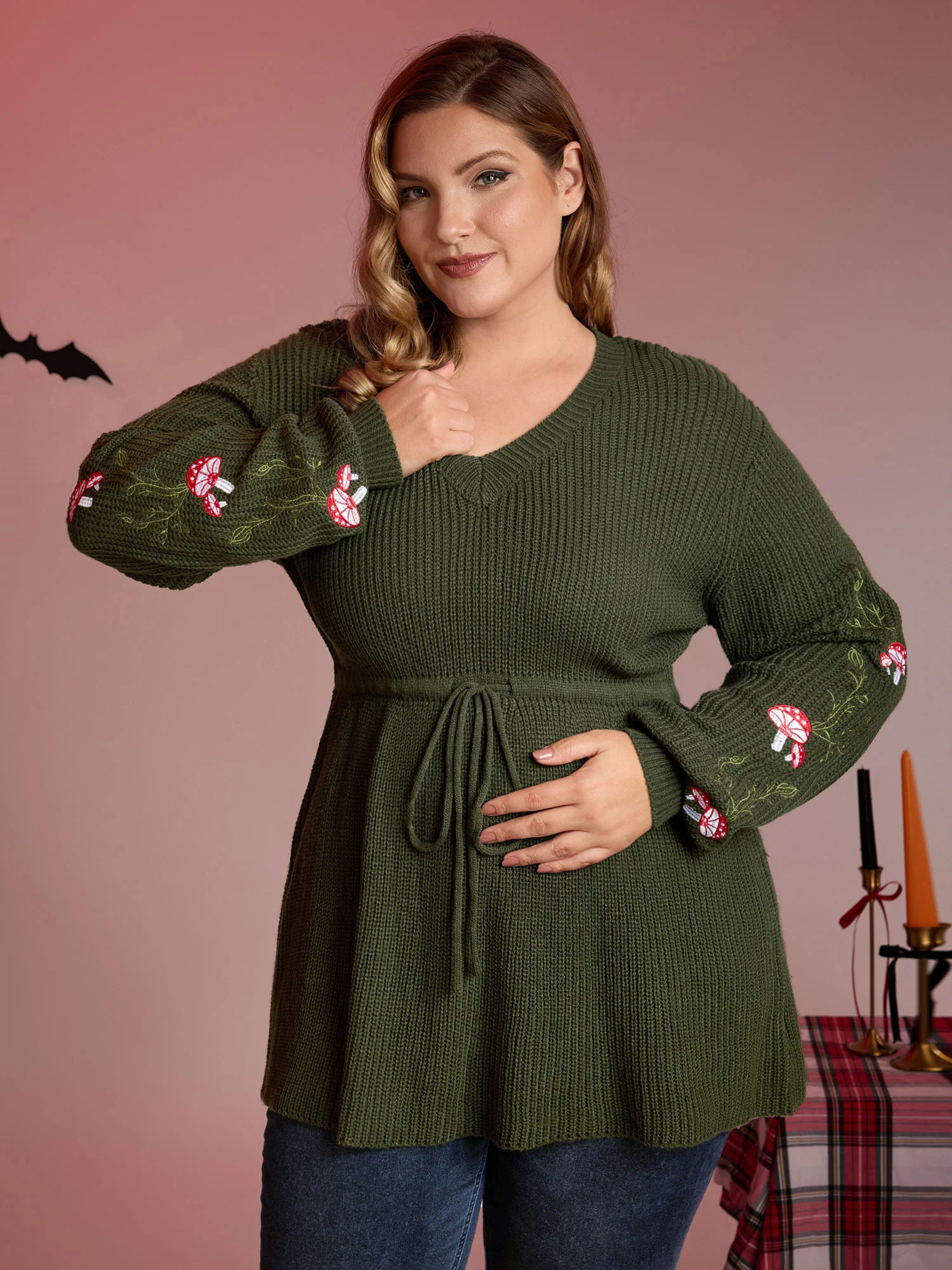 Mushroom Halloween Embroidery A-Line Pullover