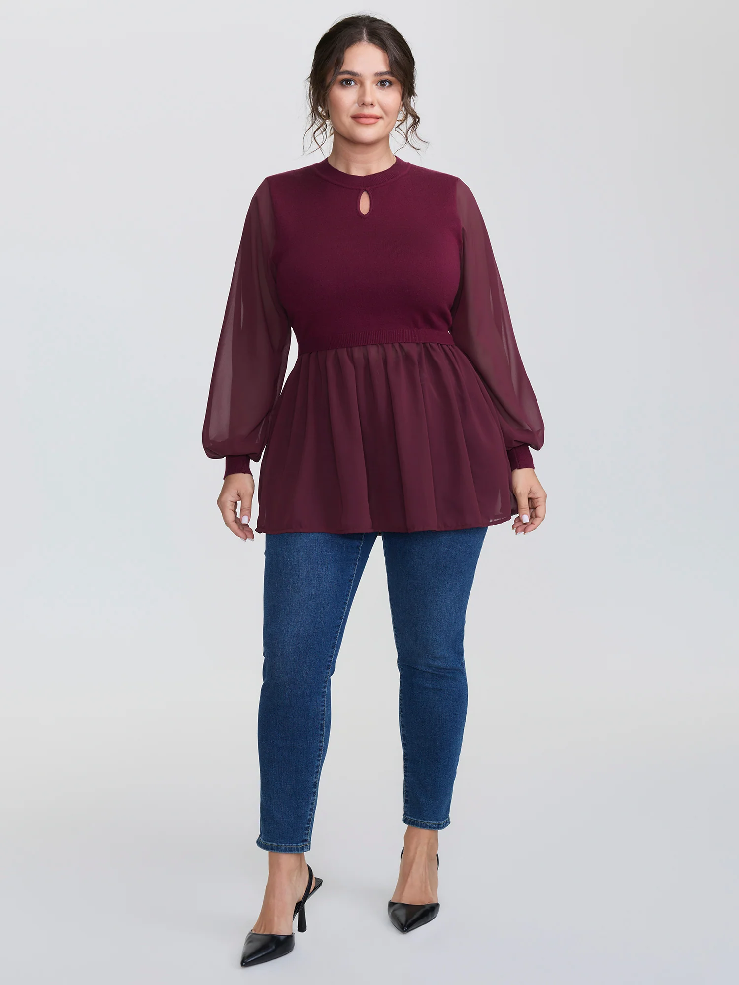 Chiffon Cut-Out Sheer Pullover