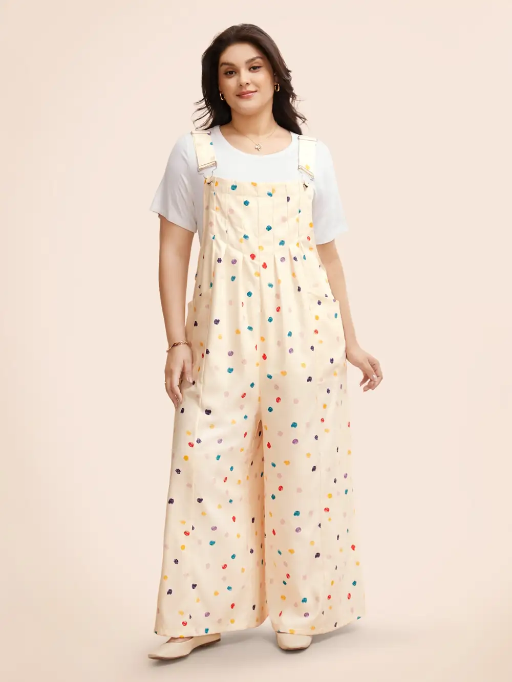 Painted Polka Dot Adjustable Straps Jumpsuit