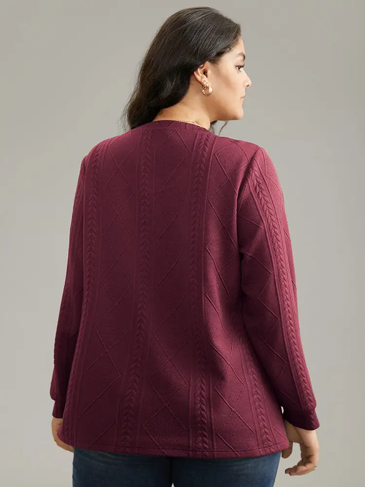 Plain Textured Round Neck Sweatshirt