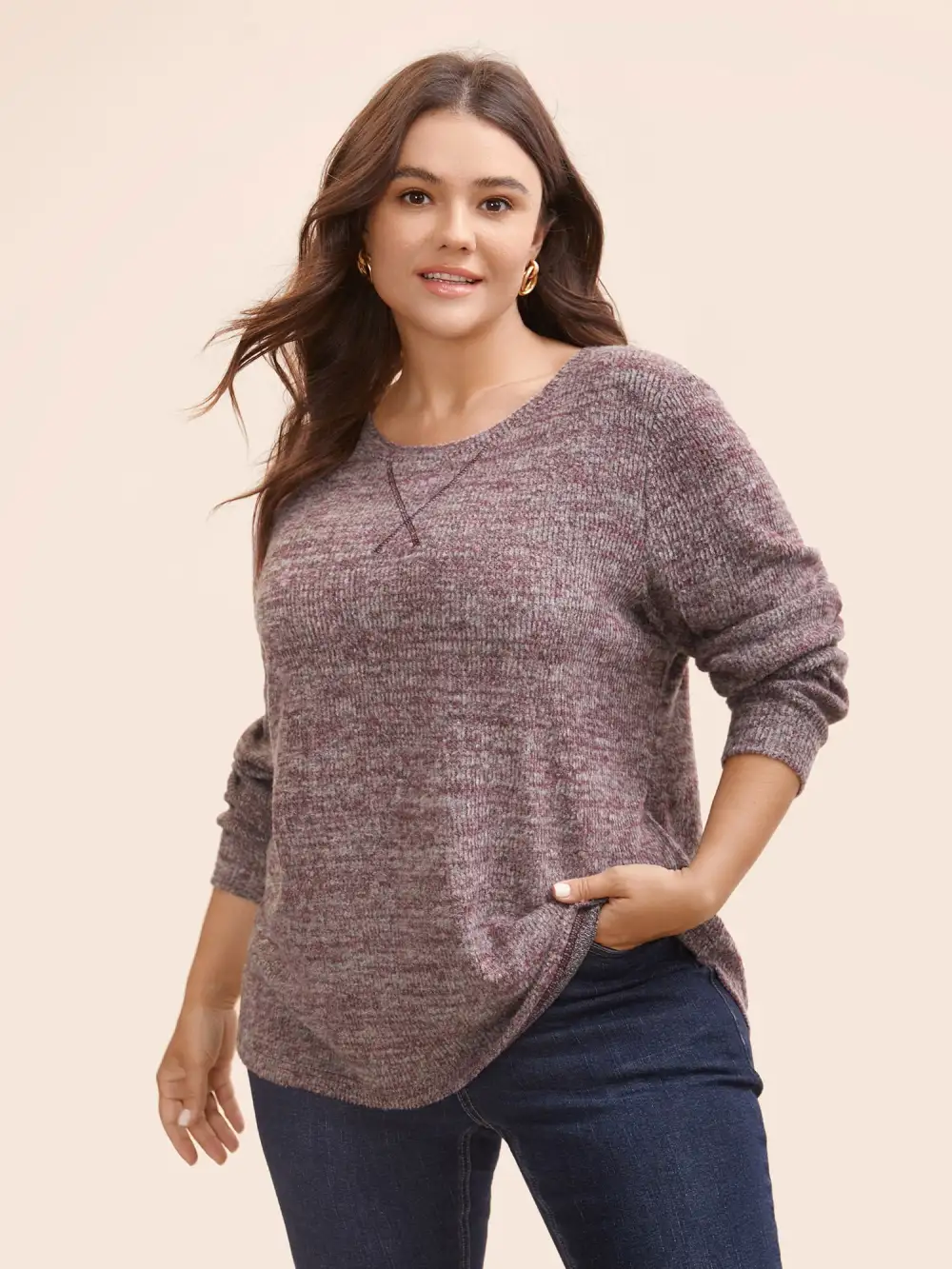 Solid Heather Round Neck Stitch Sweatshirt