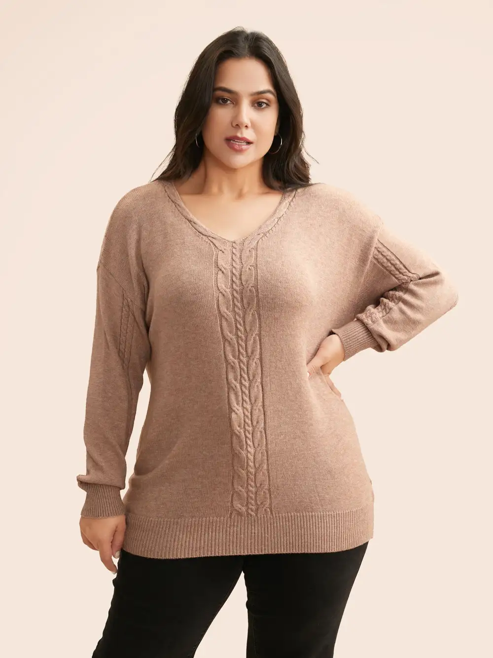 Supersoft Essentials V Neck Cable Knit Pullover