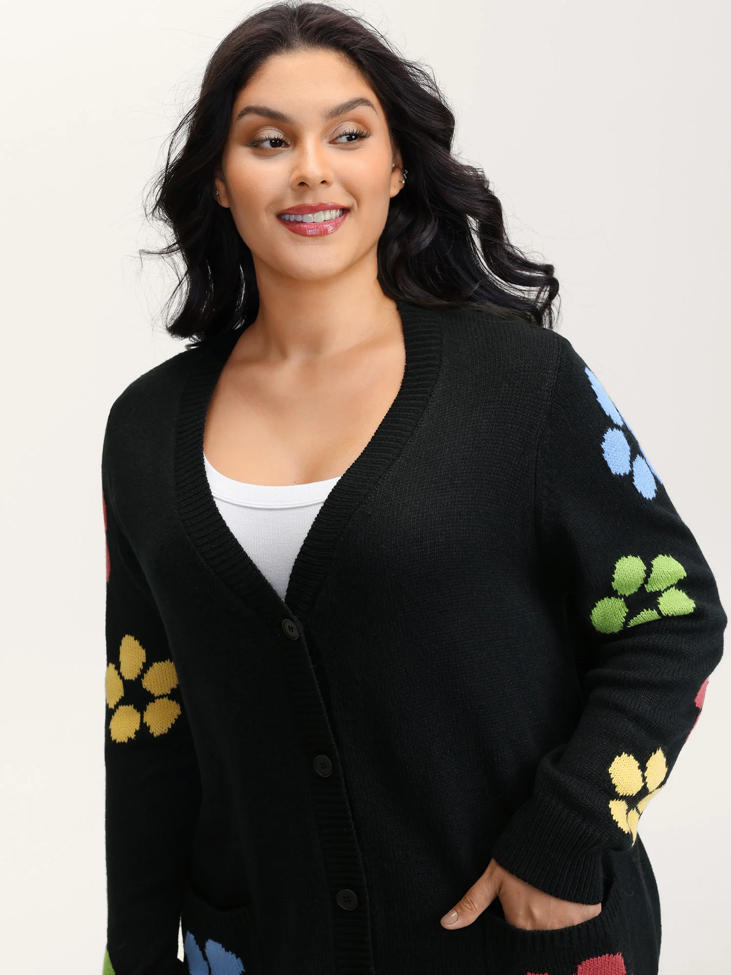 Colorful Floral Pattern Button Knit Cardigan