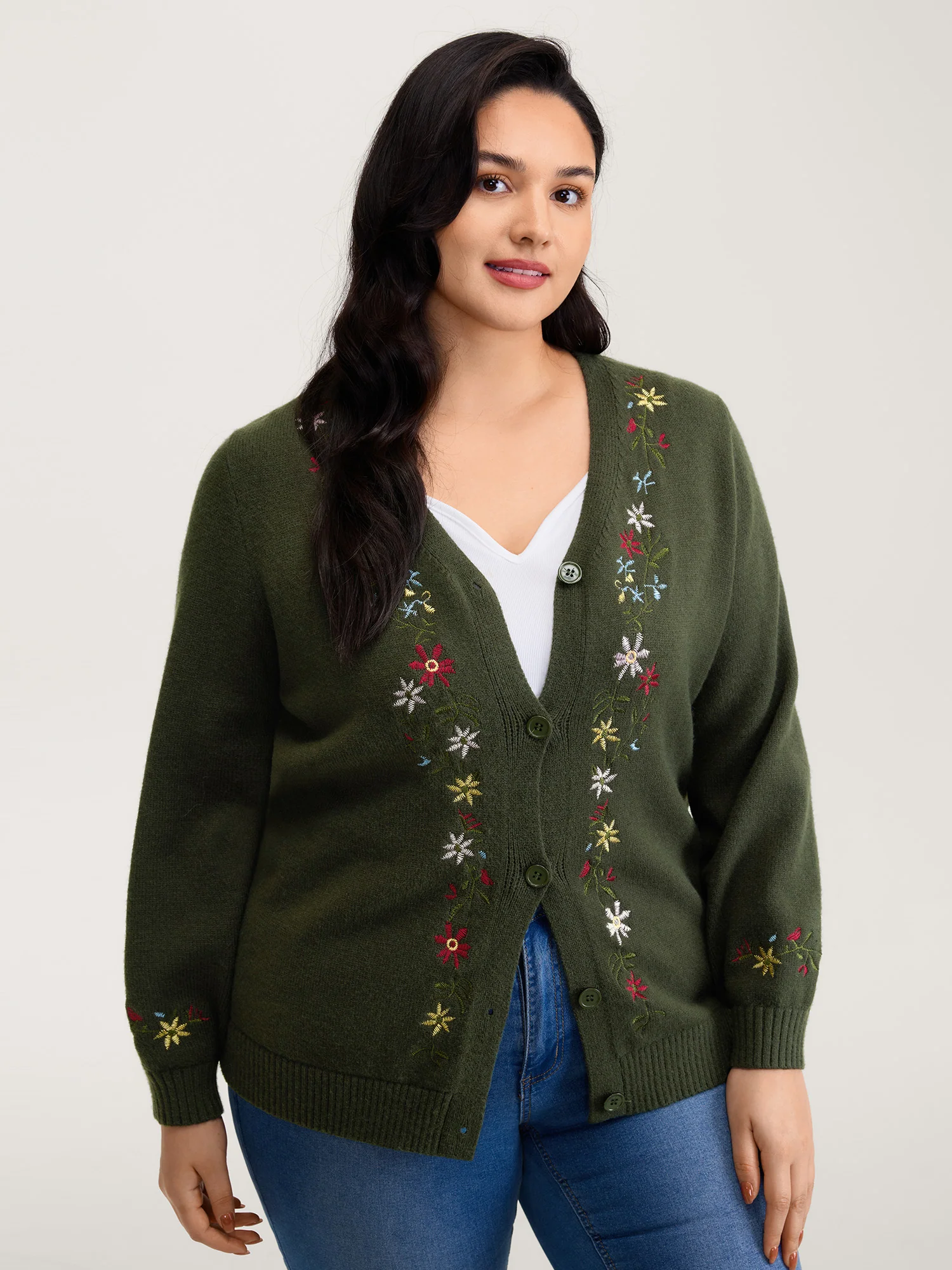 Supersoft Embroidered Button Knit Cardigan