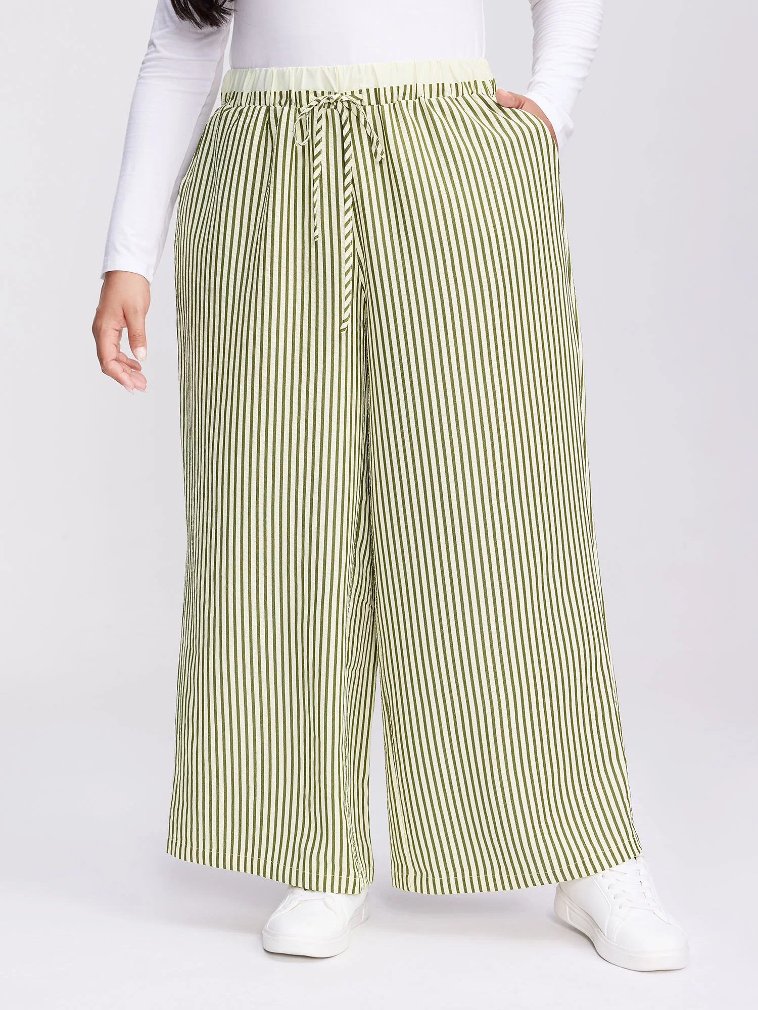Stripes Layered Contrast Drawstring Pants