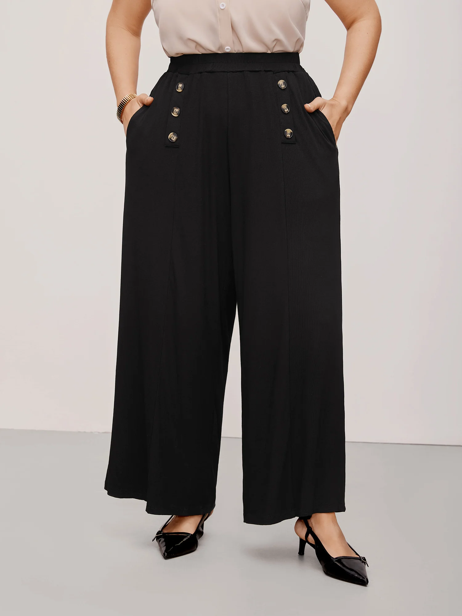 Supersoft Essentials Button Detail Wide Leg Pants