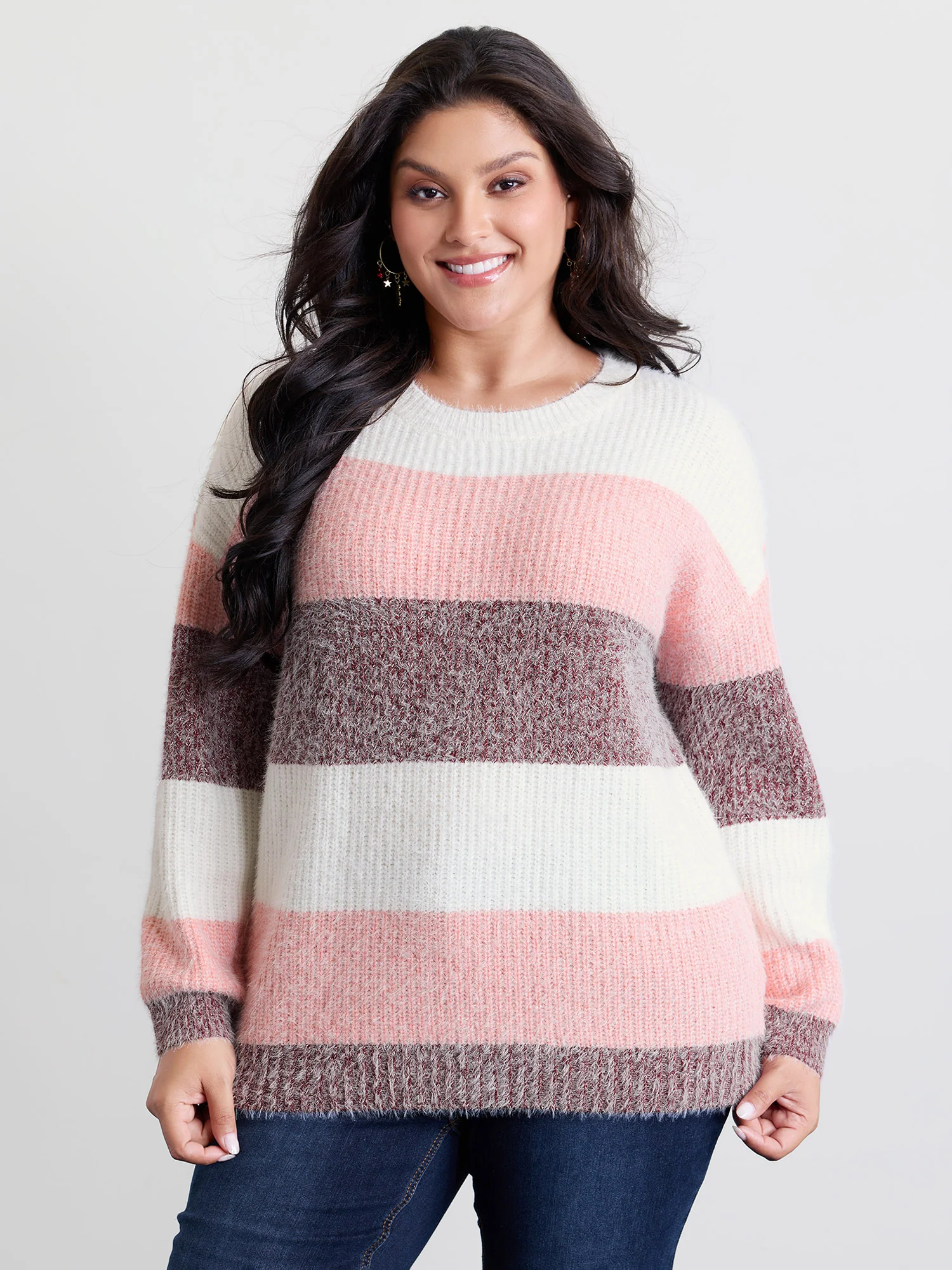 Colorblock Faux Mink Fur Pullover