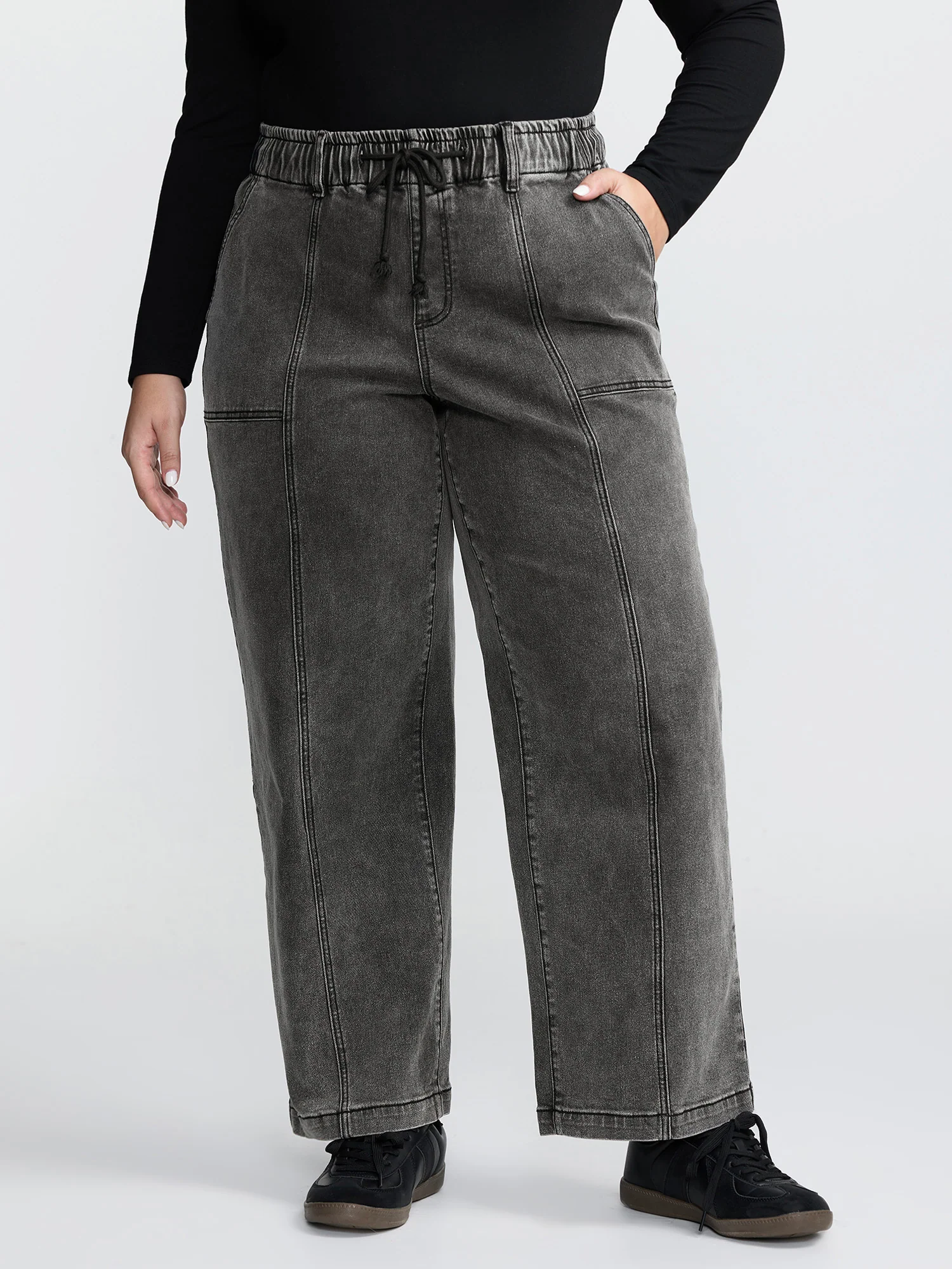 Elastic Waistband Drawstring Straight Jeans