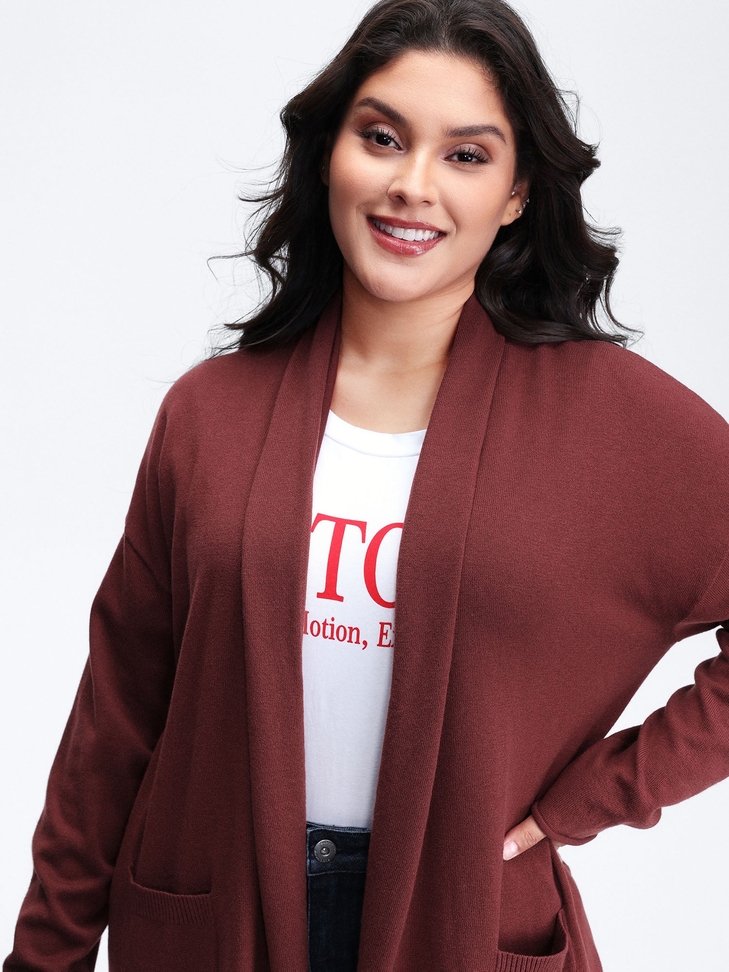 Supersoft Folded Collar Pocket Open-Front Knit Cardigan