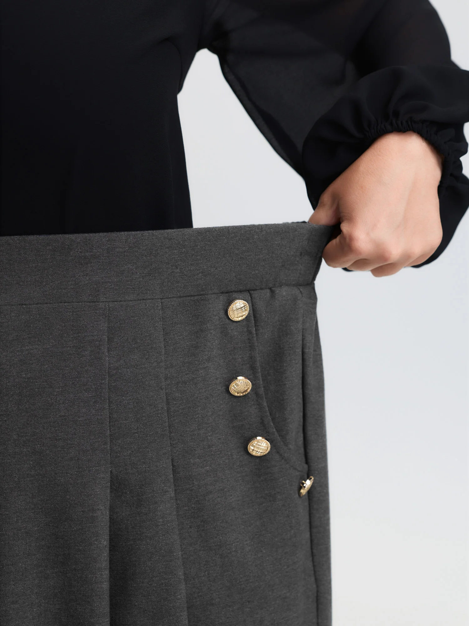 Pleated Elastic Waistband Wide-Leg Pants