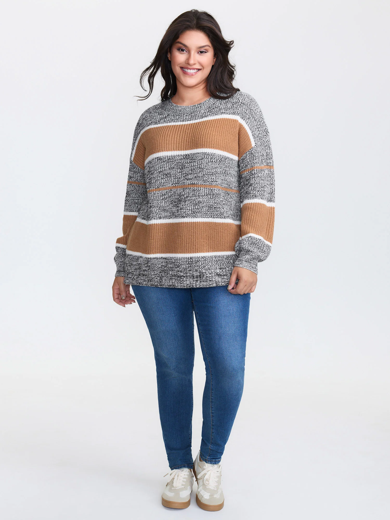 Heather Colorful Stripes Round Neck Pullover