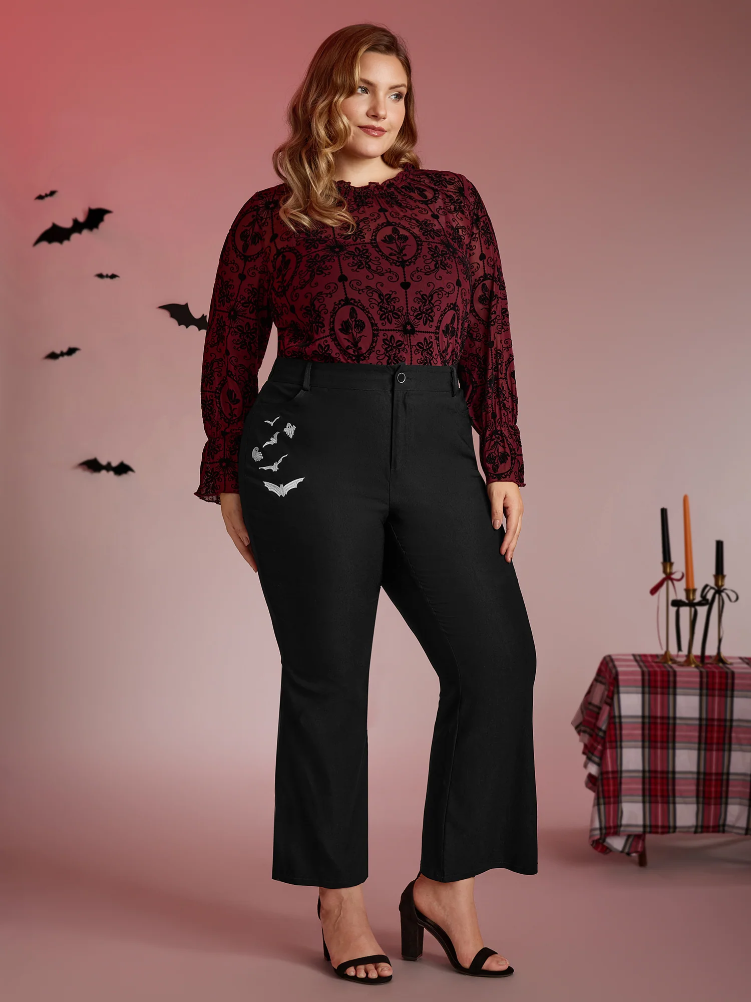 Side Embroidered Bootcut Pants