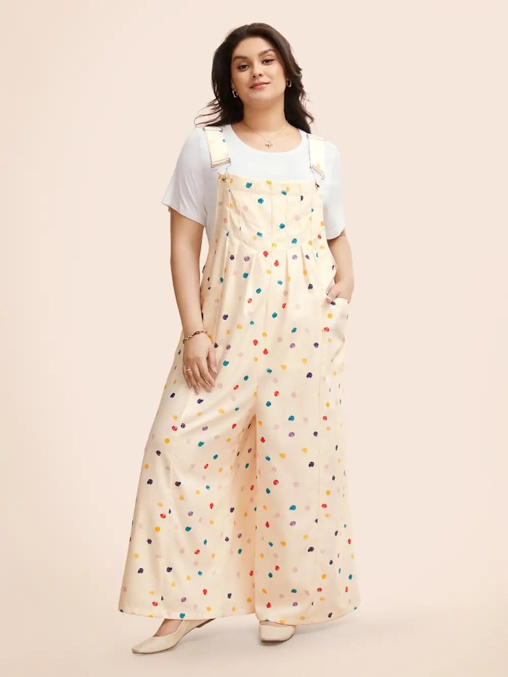 Painted Polka Dot Adjustable Straps Jumpsuit