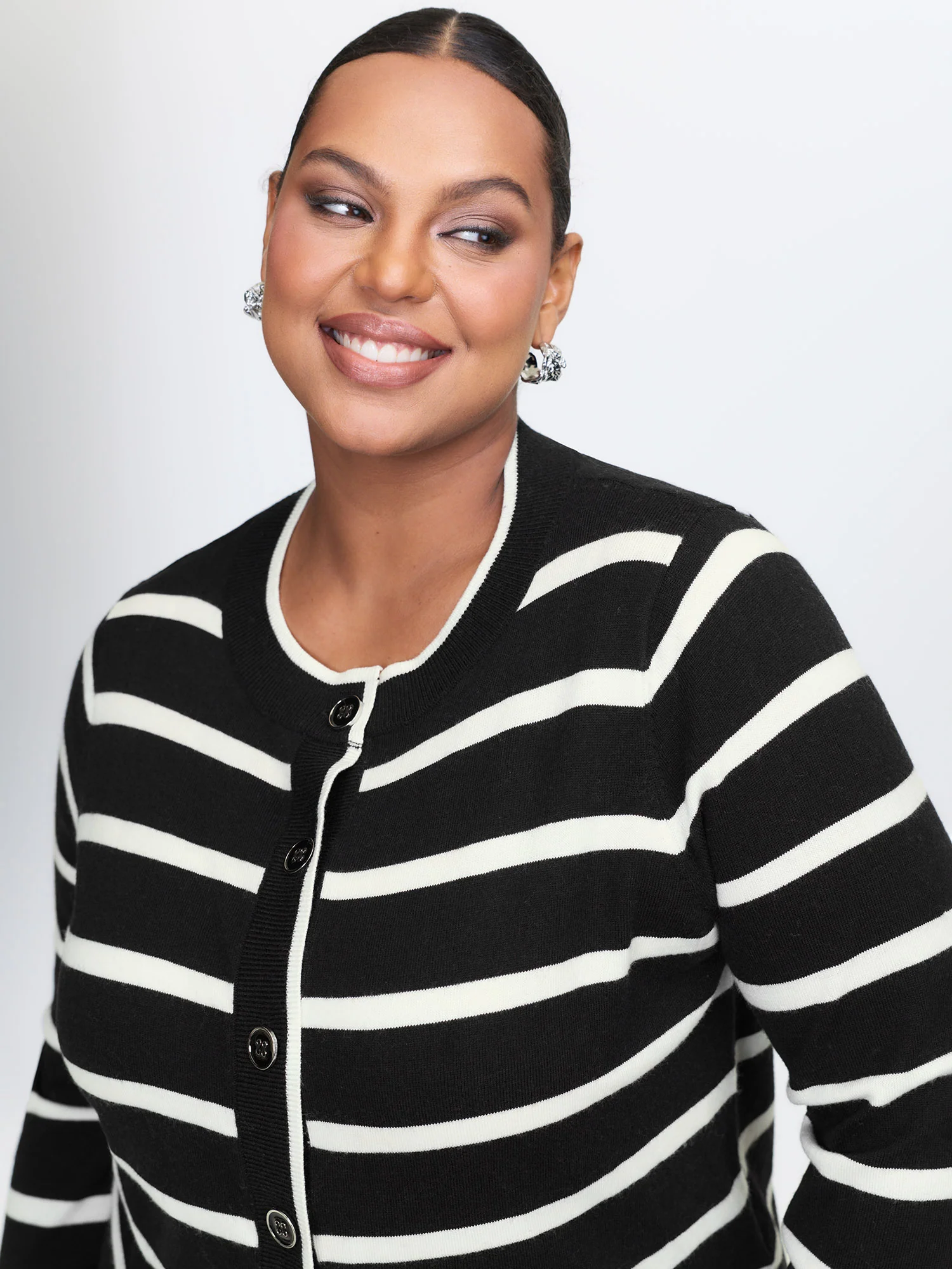 Stripe Wool Blend Slit Knit Cardigan