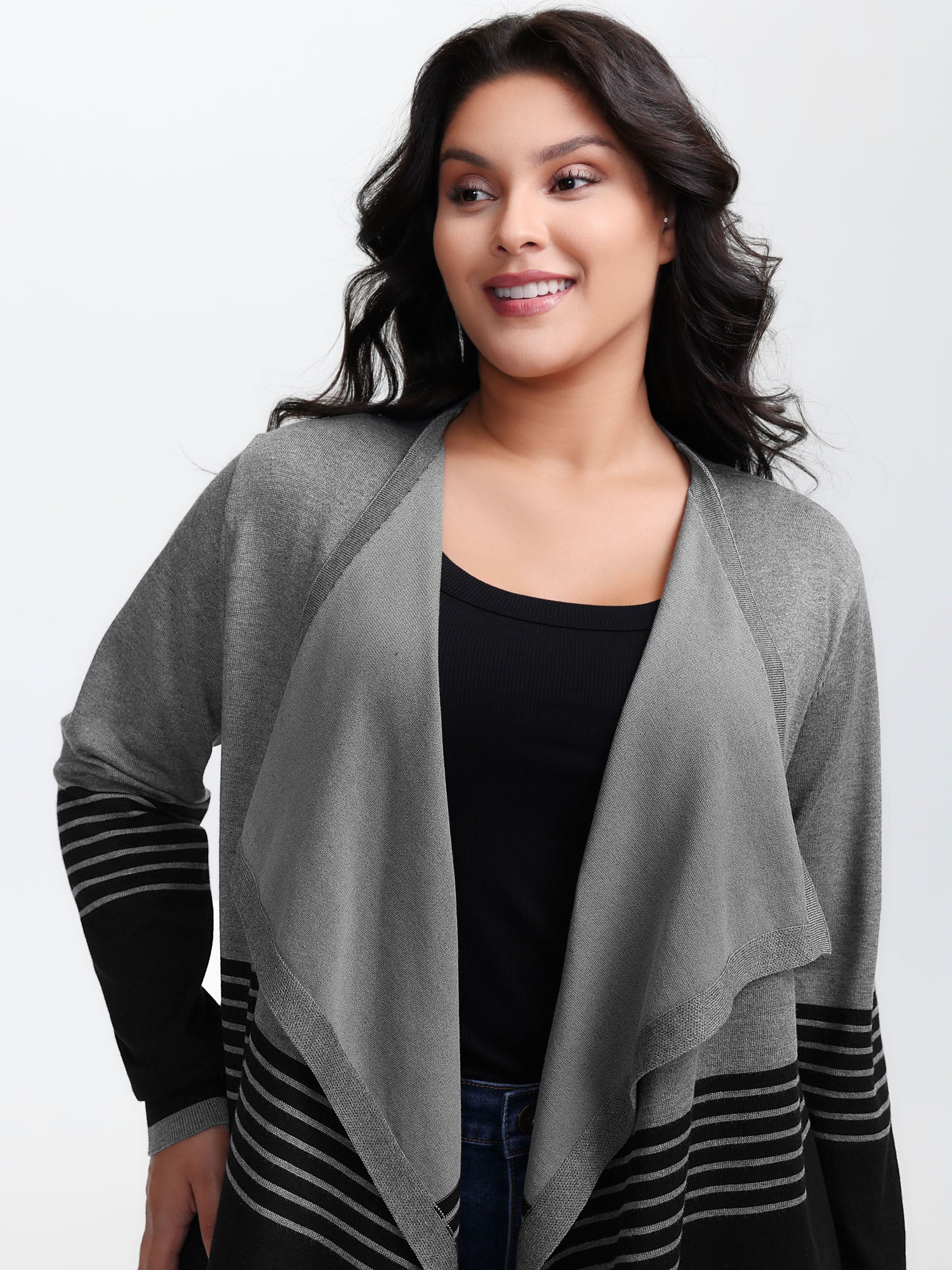 Supersoft Stripes Asymmetrical Collar Knit Cardigan