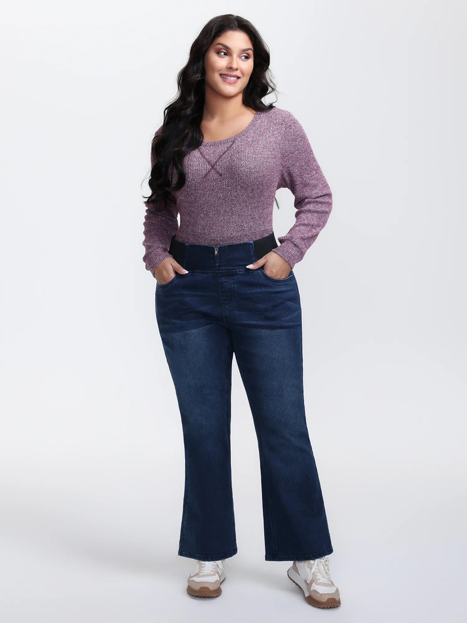 Stretchy Waist Flared Hem Jeans