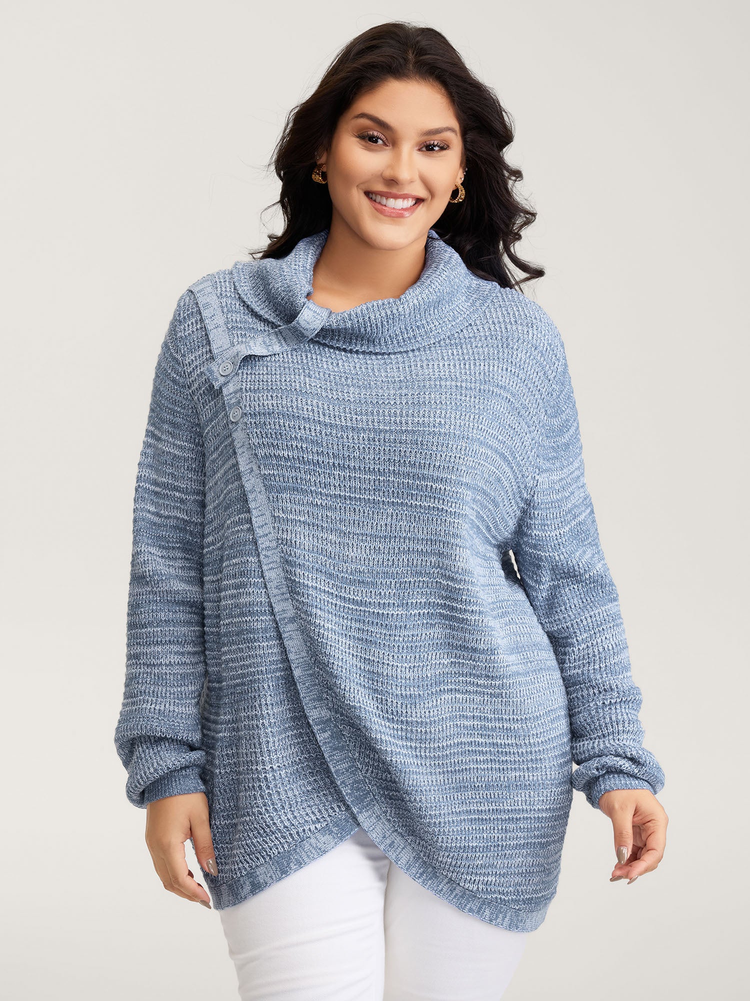 Turtleneck Wrap Adjustable Button Pullover