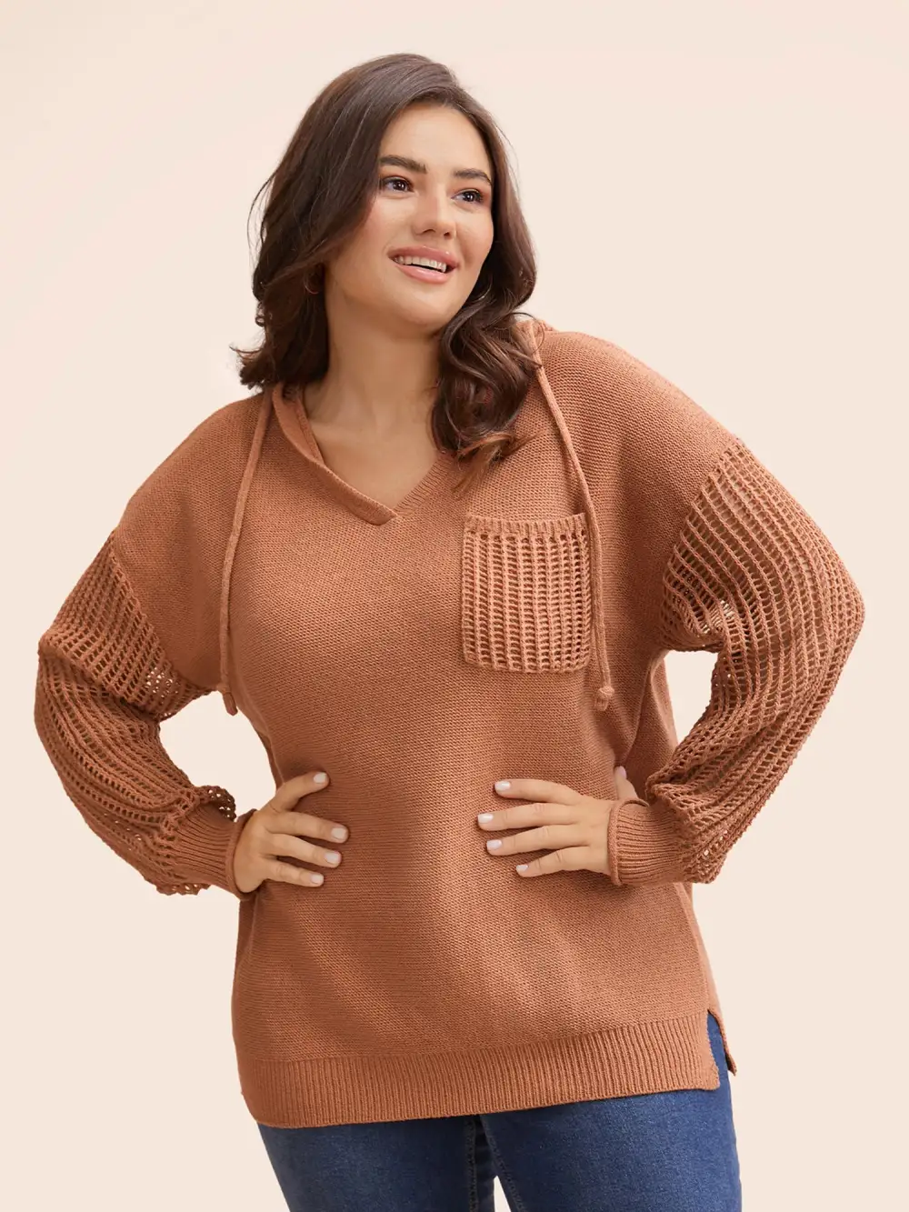 Hooded Drawstring Cut Out Pocket Pullover