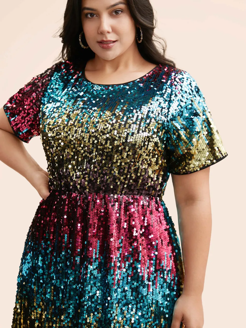 Round Neck Ombre Sequin Dress