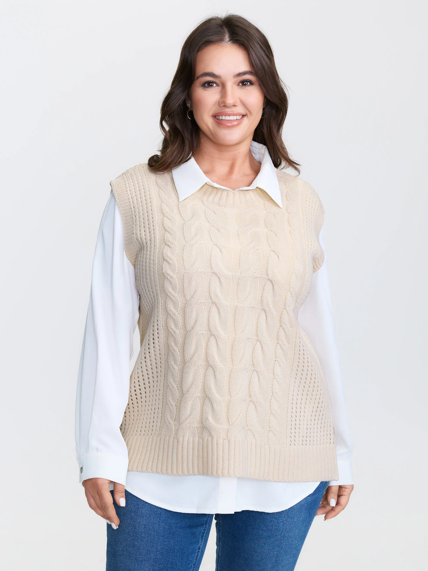 Braided Texture Ribbed Hem Sleeveless Pullover