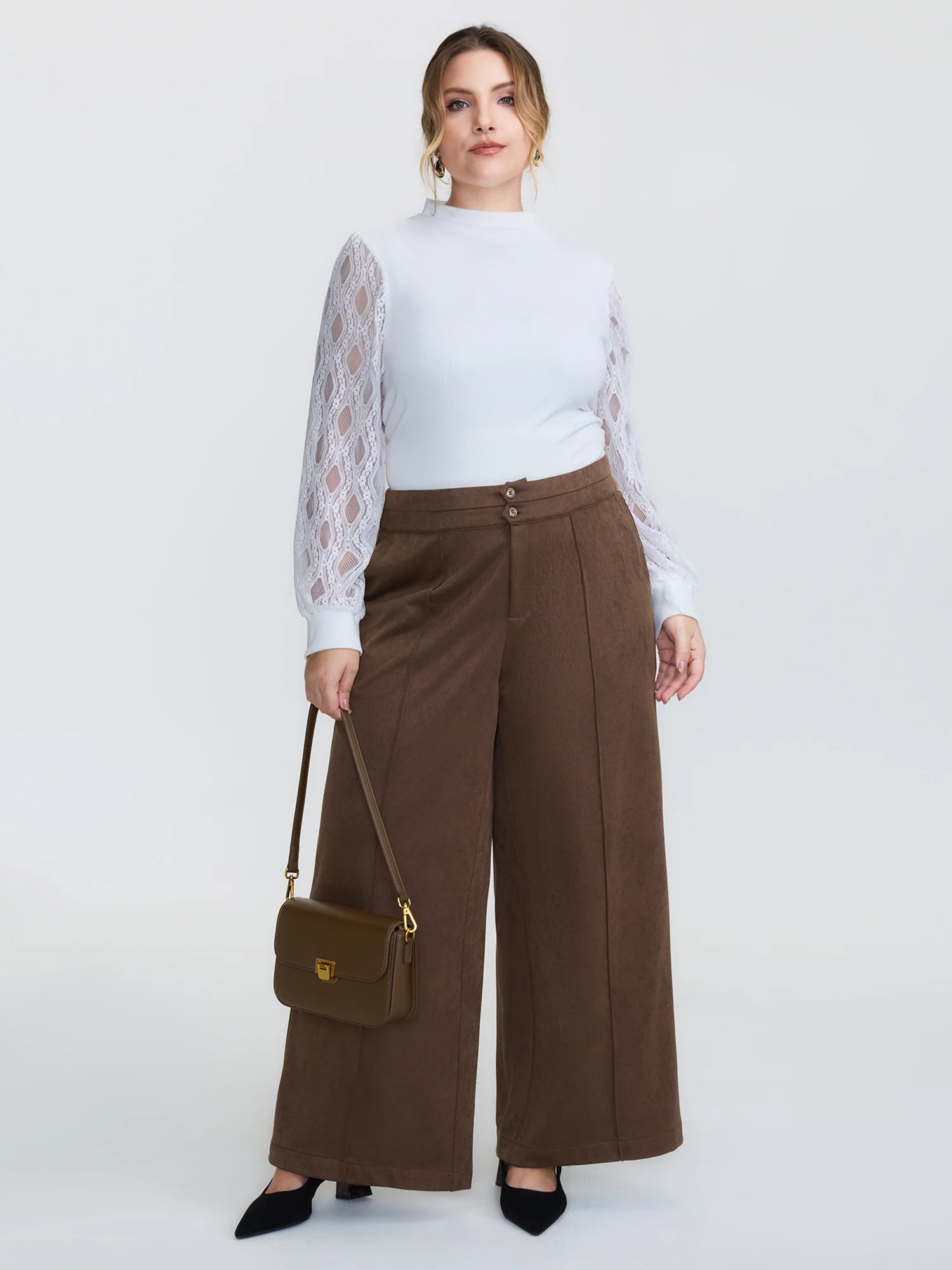 Pleated Double Button Flared Hem Pants