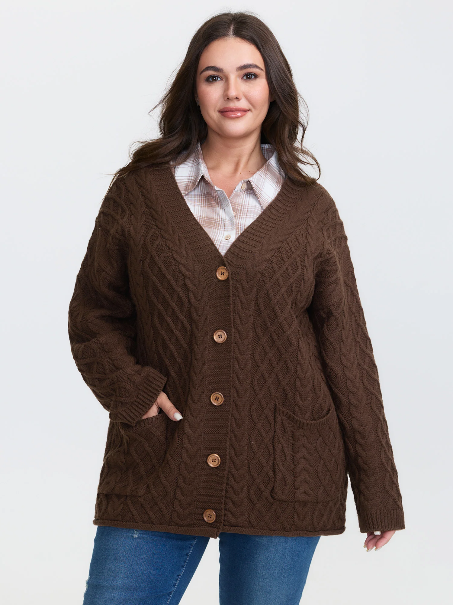 Cableknit Textured Button Pocket Knit Cardigan