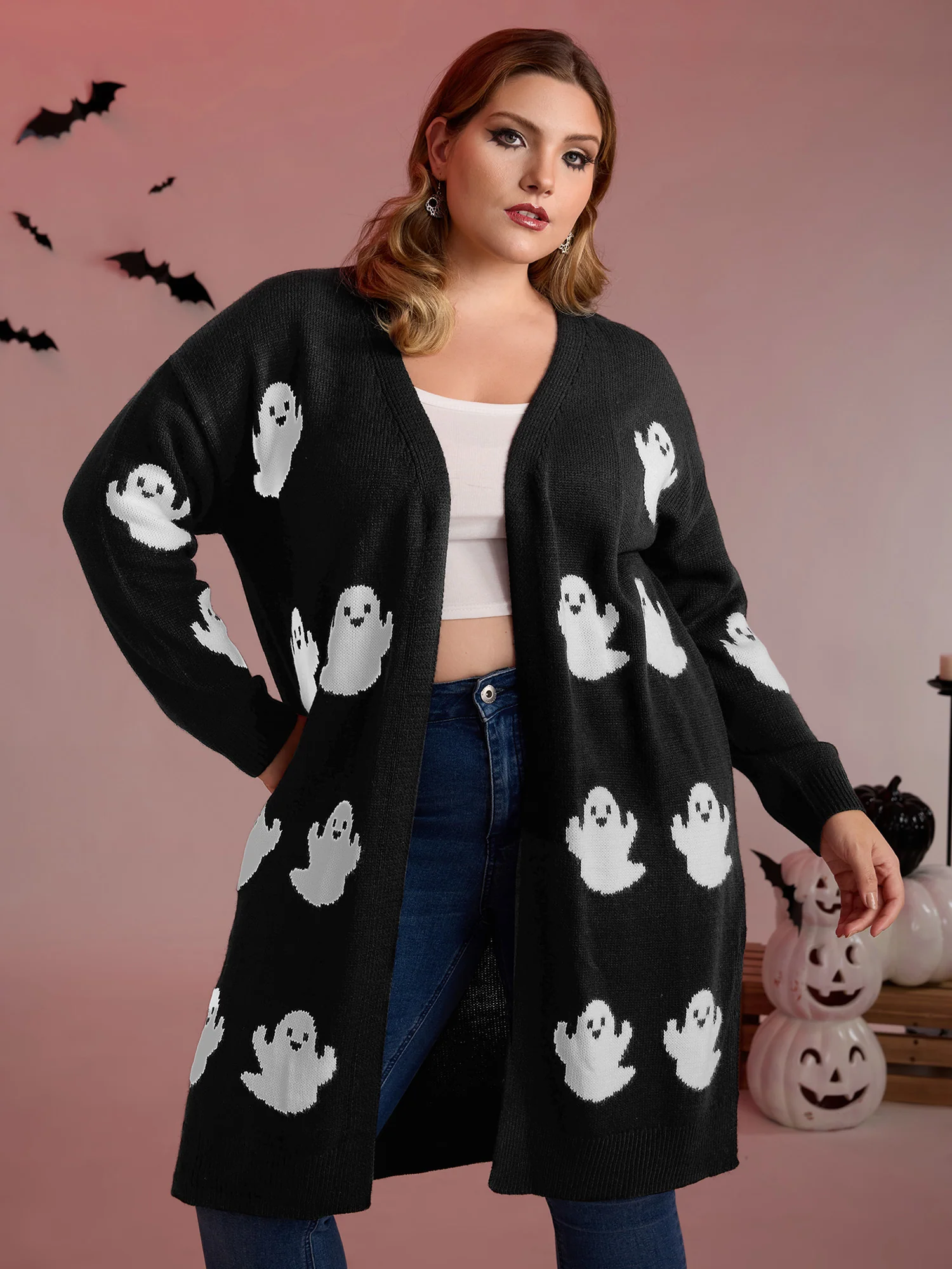 Happy Ghost Jacquard Knit Cardigan
