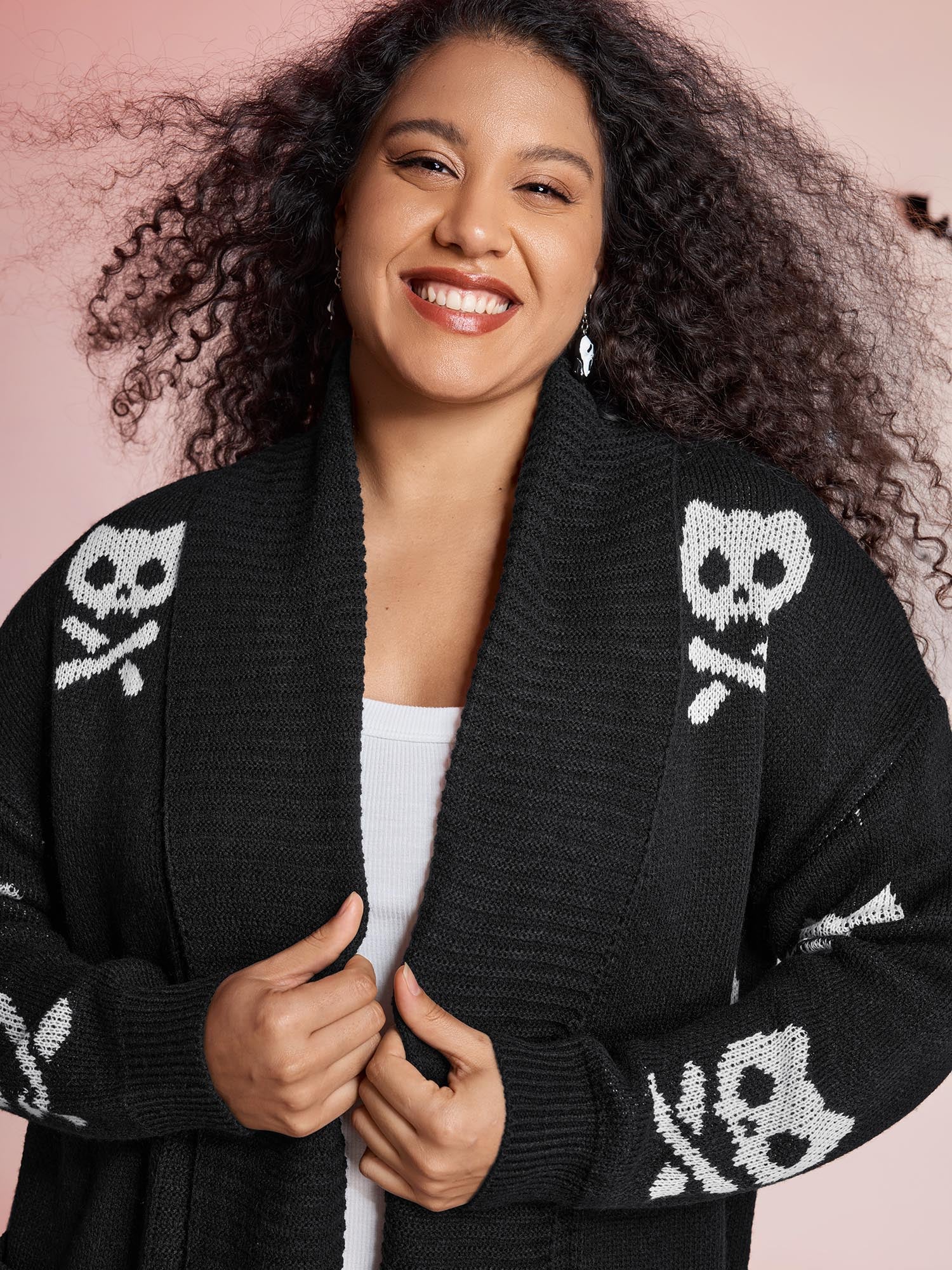 Skull Print Shawl Collar Knit Cardigan