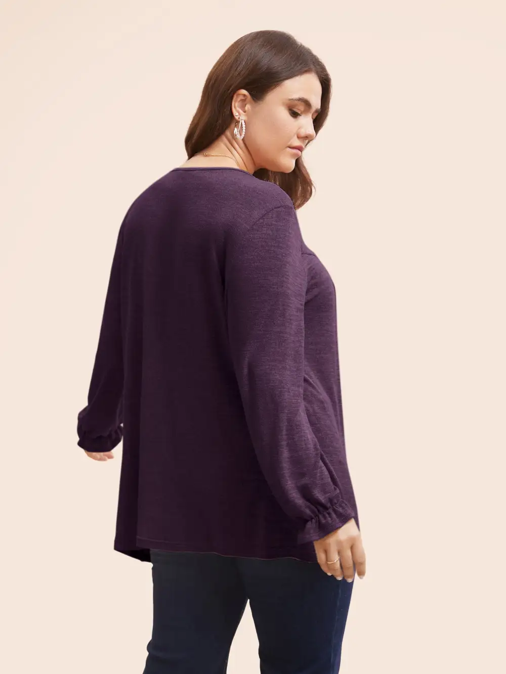 Round Neck Heather Pleated T-Shirt