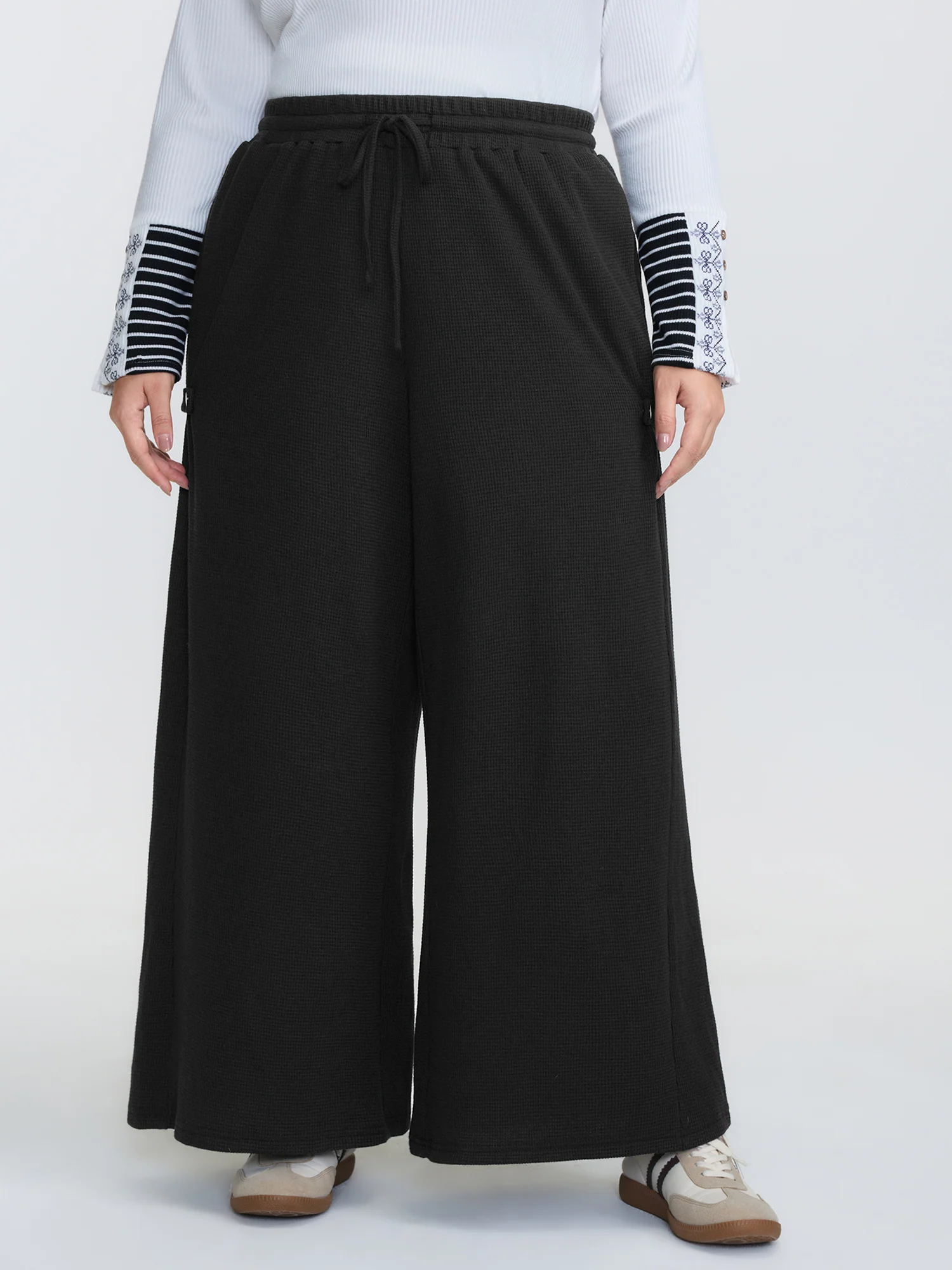 Adjustable Drawstring Wide-Leg Pants