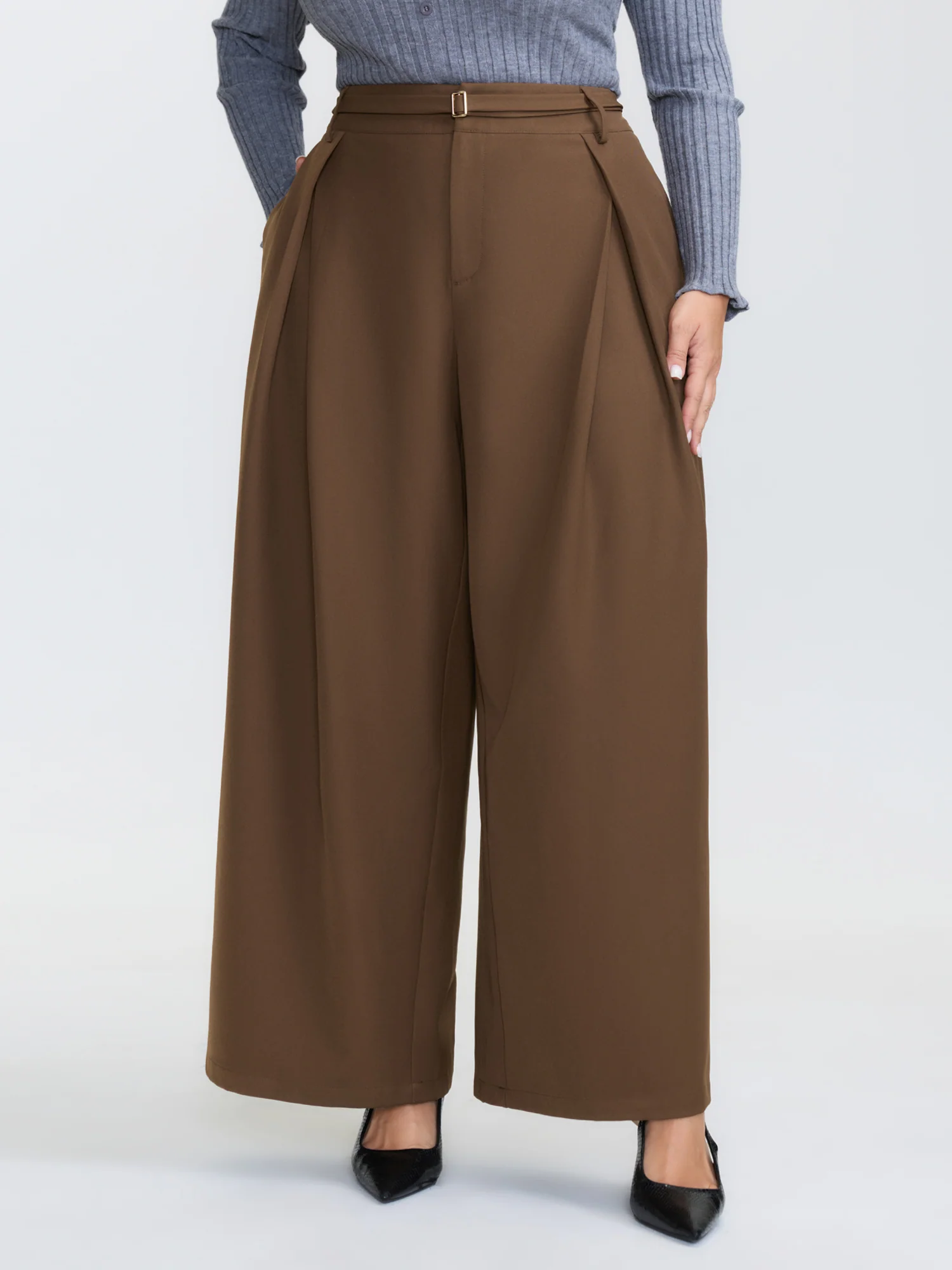Belted Side Pleated Adjustable Pants