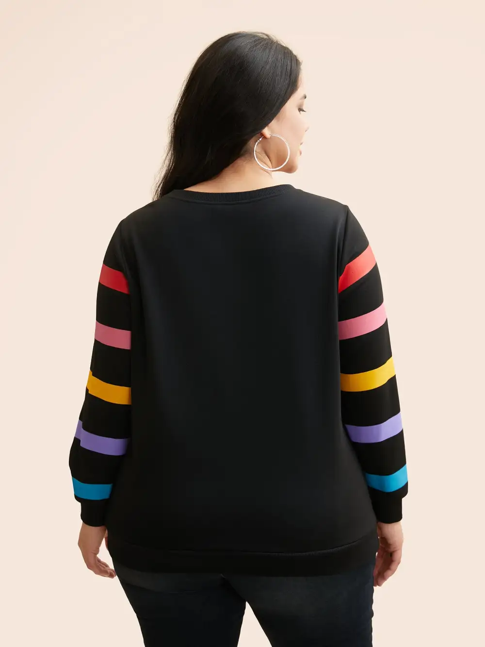 Colored Striped Patchwork Slightly Stretchy Sweatshirt