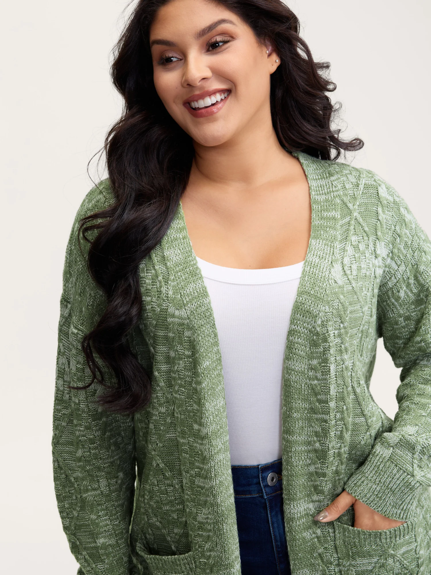 Cable Knit Textured Pockets Knit Cardigan