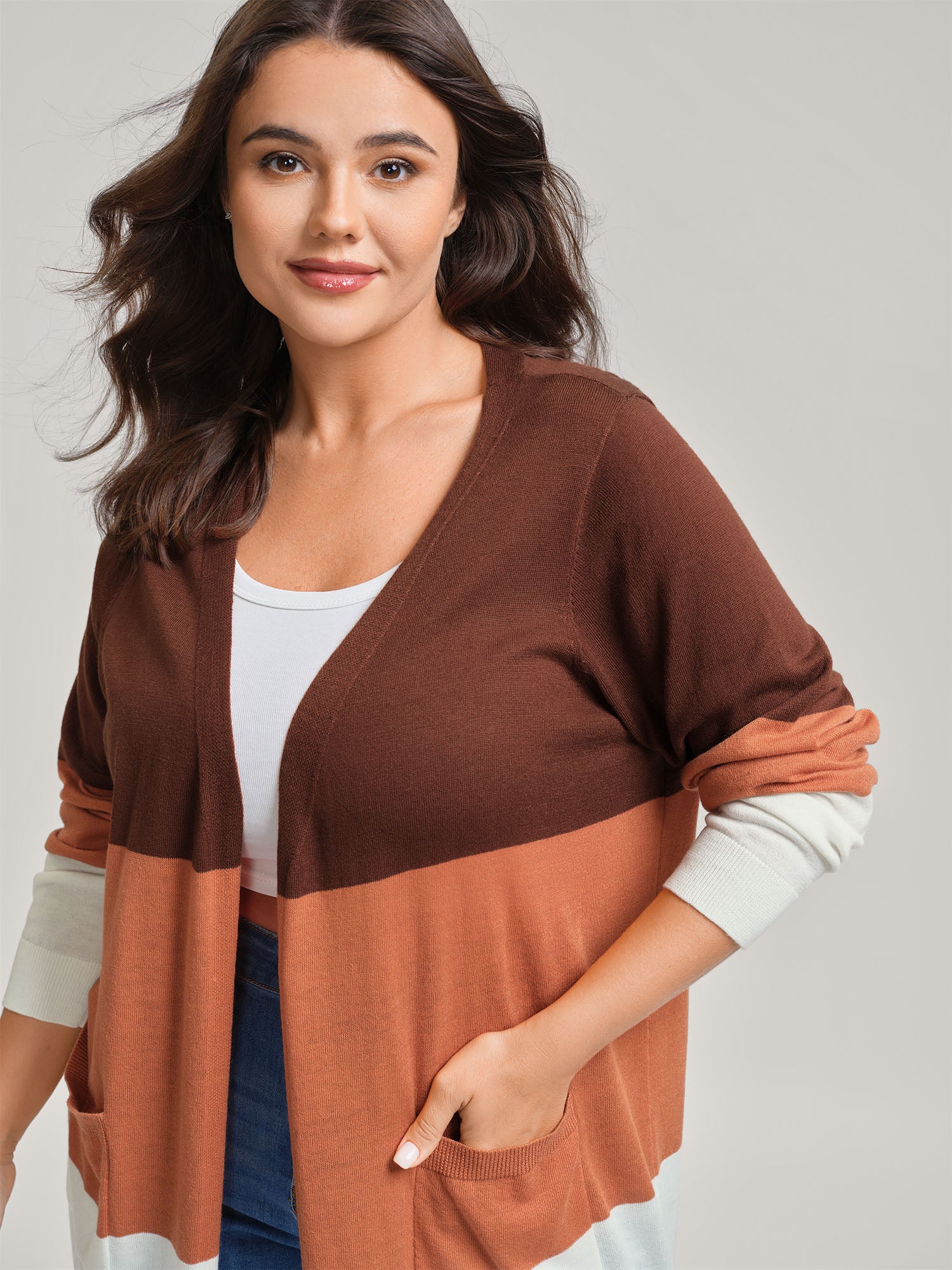 Supersoft Color Block Front-Open Lightweight Cardigan