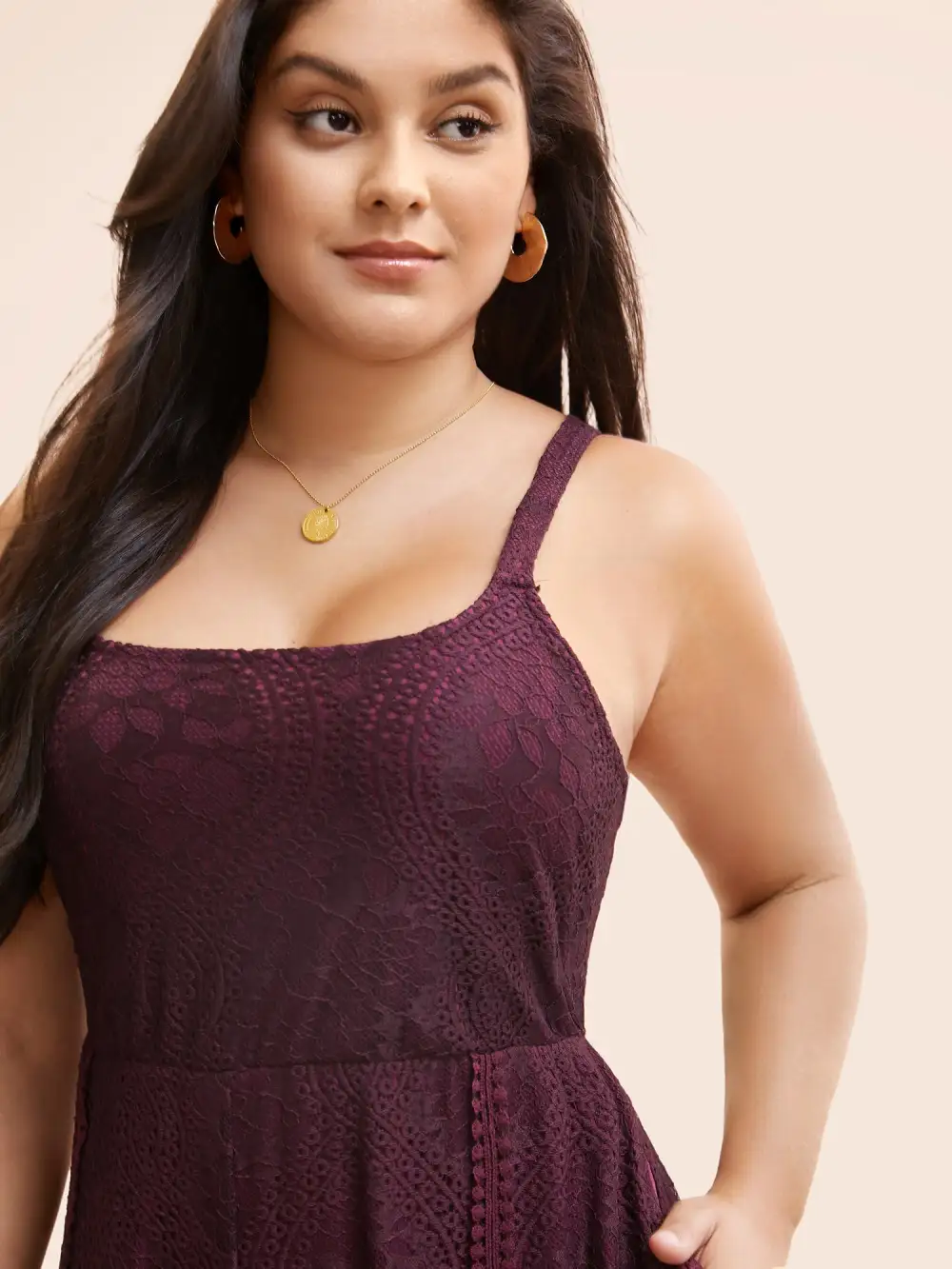 Square Neck Lace Panel Gathered Jumpsuit