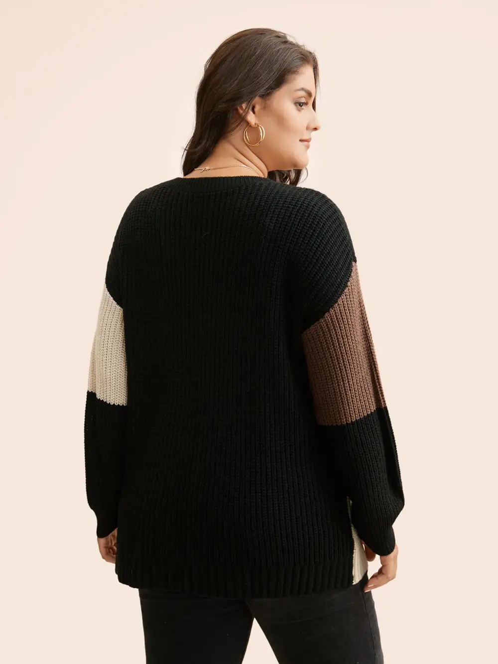 Colorblock Contrast Drop Shoulder Pullover