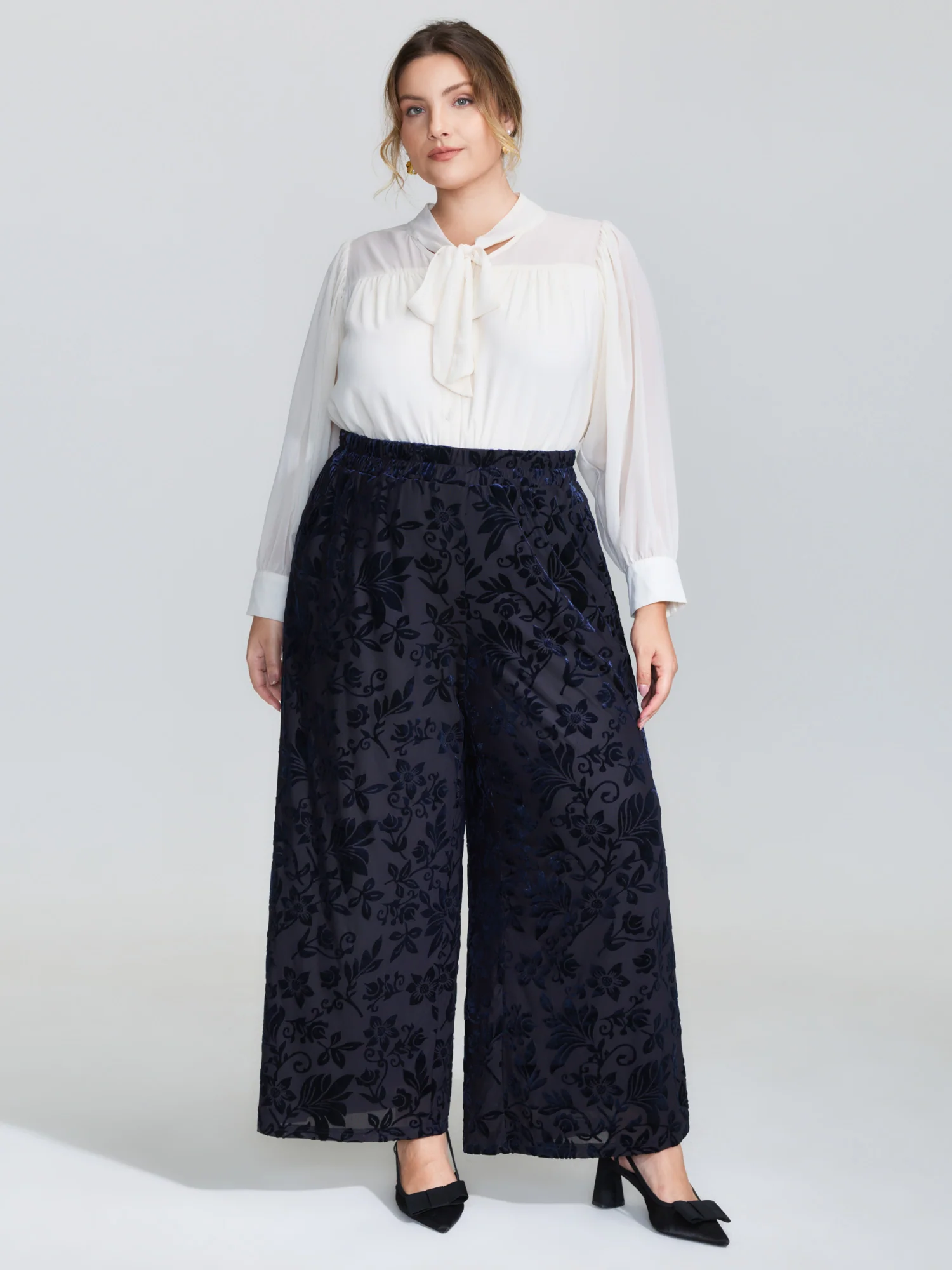 Elastic Flocked Stretchy Waist Sheer Pants