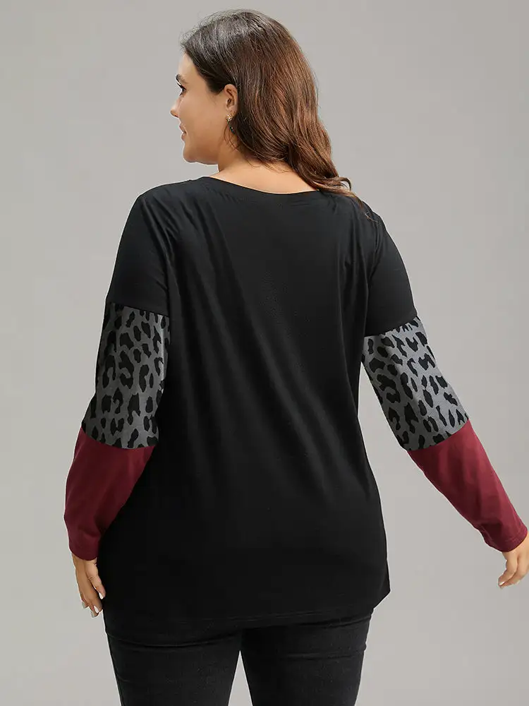 Plaid Contrast Patchwork Round Neck T-Shirt