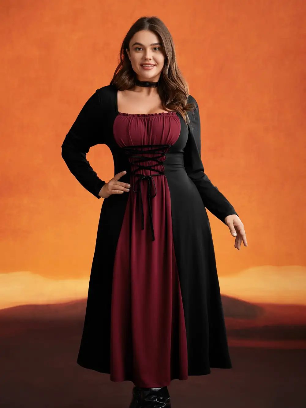 Stretchy Knit Adjustable Tie Frill Trim Midi Dress