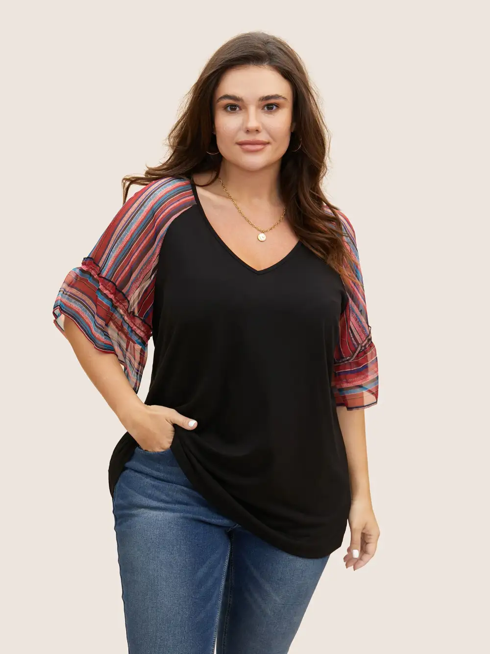 Boho Print Patchwork Raglan Sleeve T-Shirt