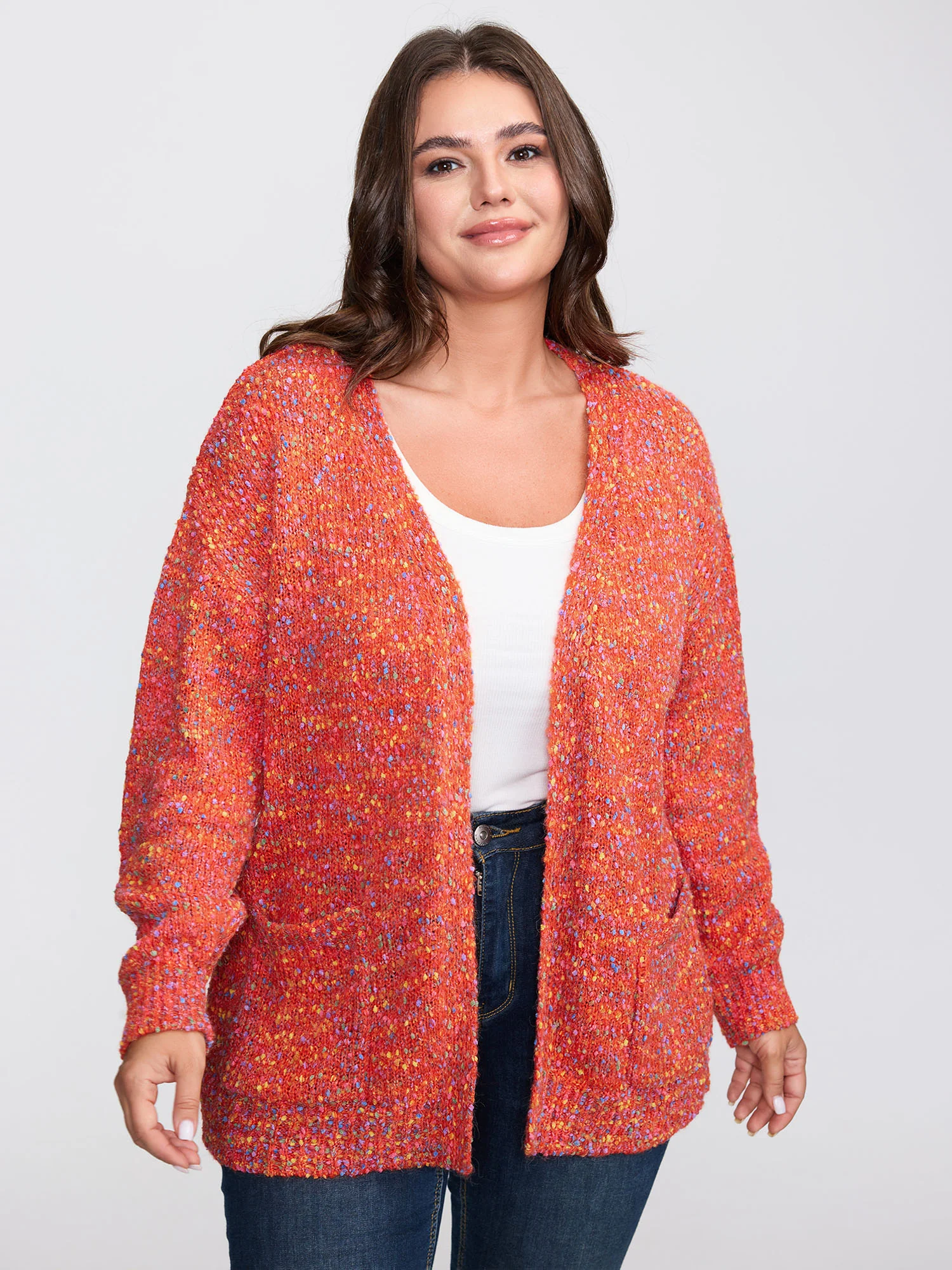 Speckled Textured Pockets Knit Cardigan
