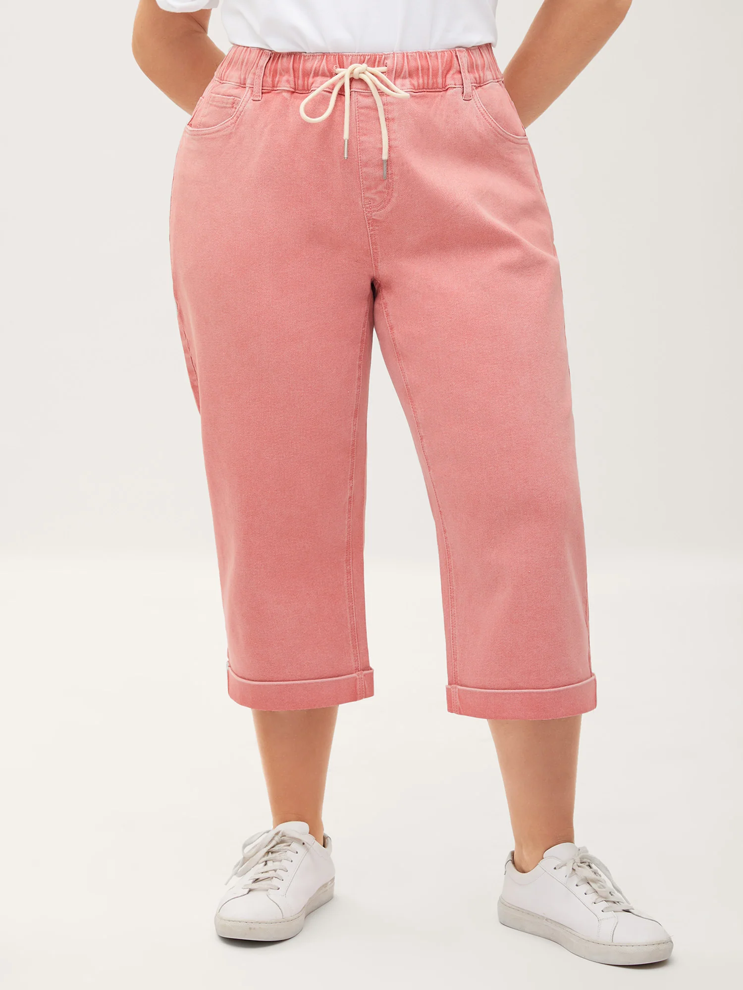 Waist Drawstring Rolled Hem Jeans