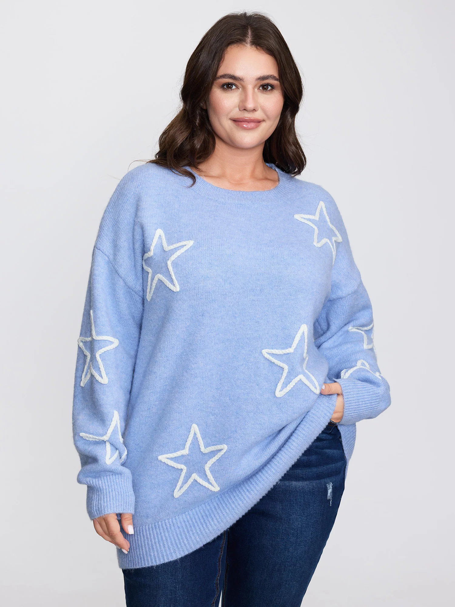 Star Pattern Coil Rope Embroidery Pullover
