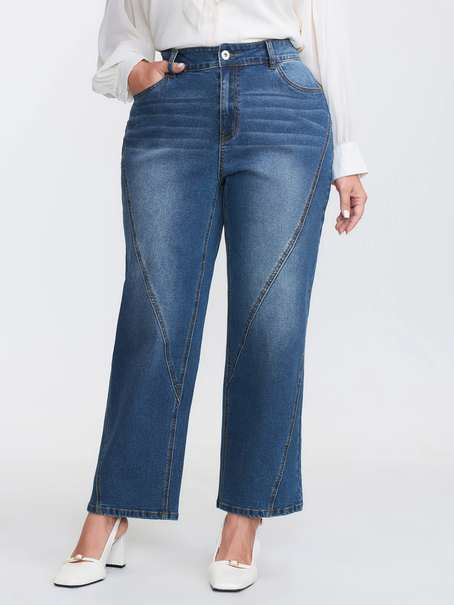 Mid-Rise Seamed Straight-Leg Jeans