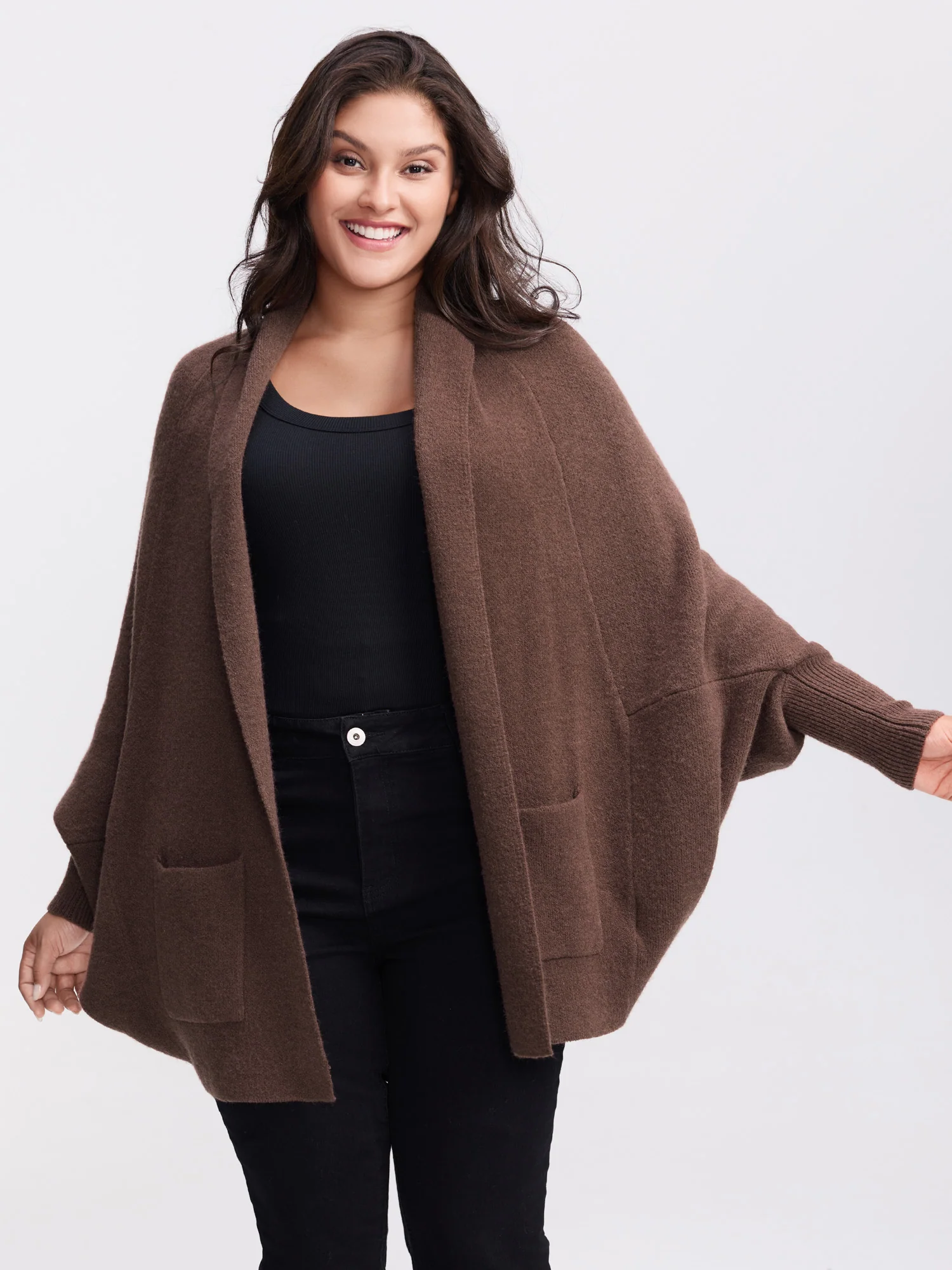 Folded Collar Dolman Sleeve Knit Cardigan